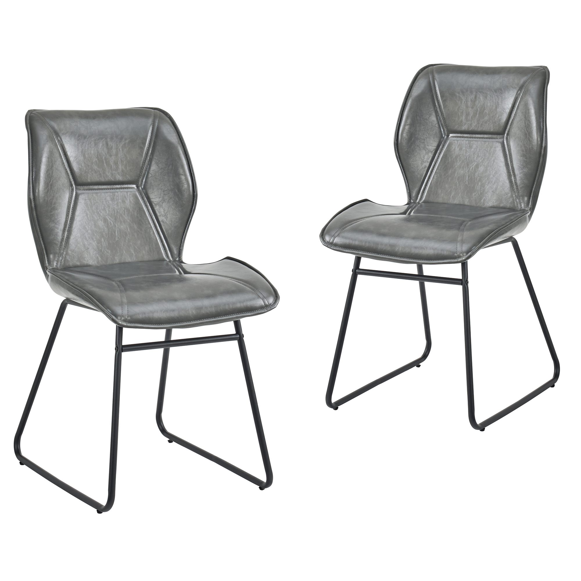 Chaise de salle à manger, lot de 2, assise rembourrée, 60 x 47,5 x 81,5 cm, similicuir et métal, gris - vue 4