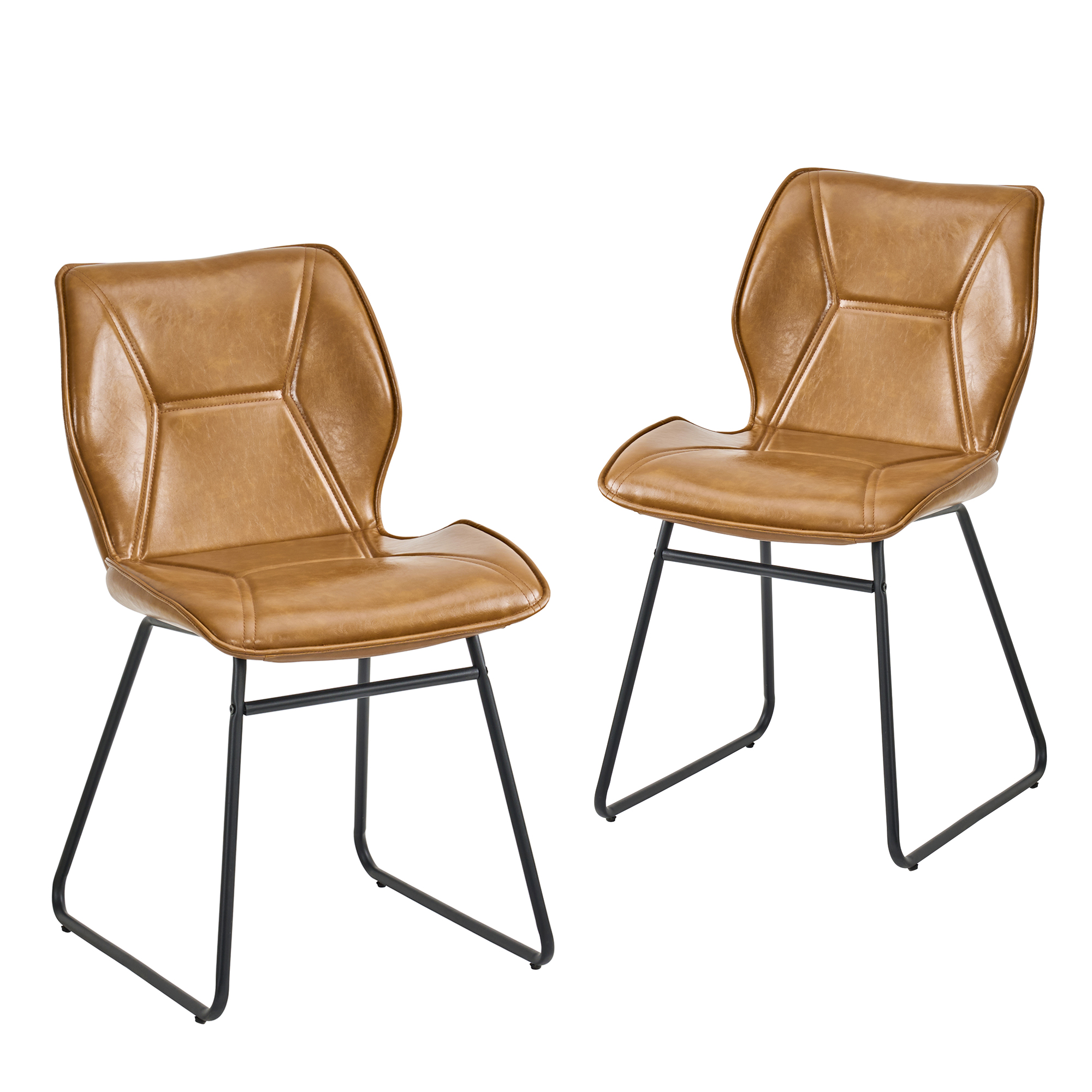 Chaise de salle à manger, lot de 2, assise rembourrée, 60 x 47,5 x 81,5 cm, similicuir et métal, marron - vue 2