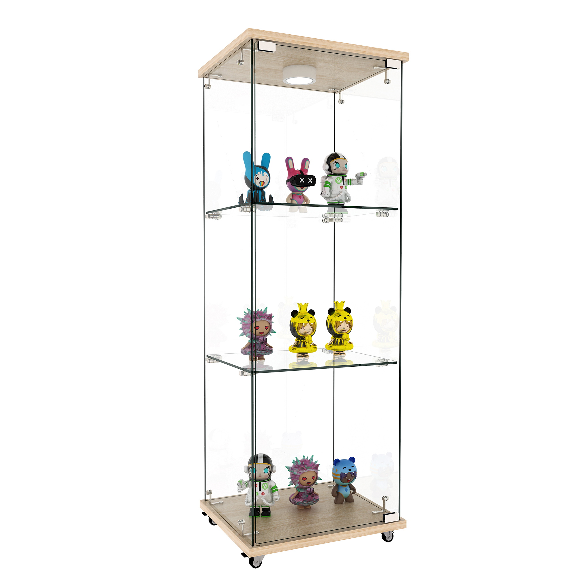 Vitrine, éclairage led, éléments en verre, 42,5 x 36,5 x 120 cm, verre trempé et verre, bois naturel - vue 3
