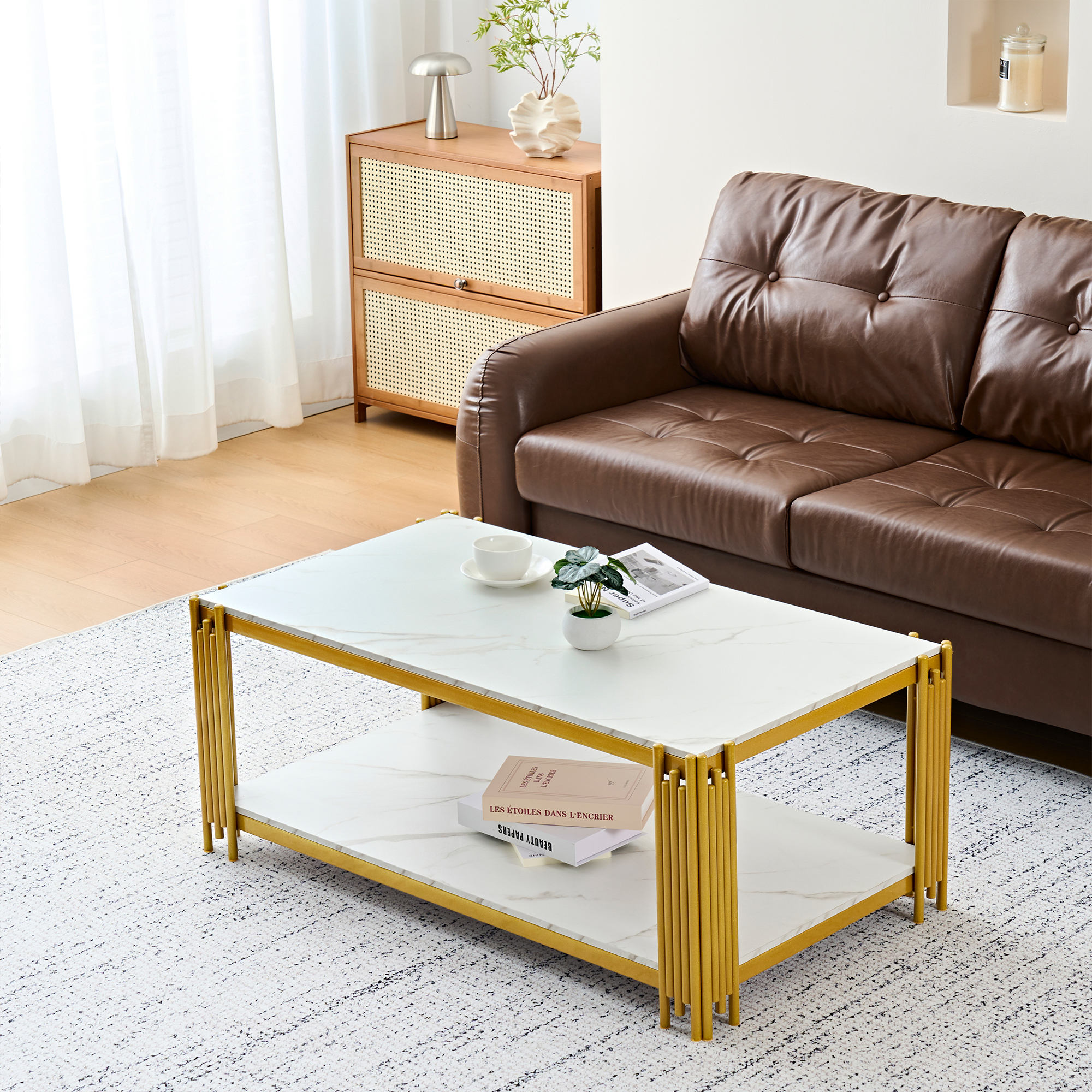 Table basse 2 niveaux en aspect marbre avec struct - image 4