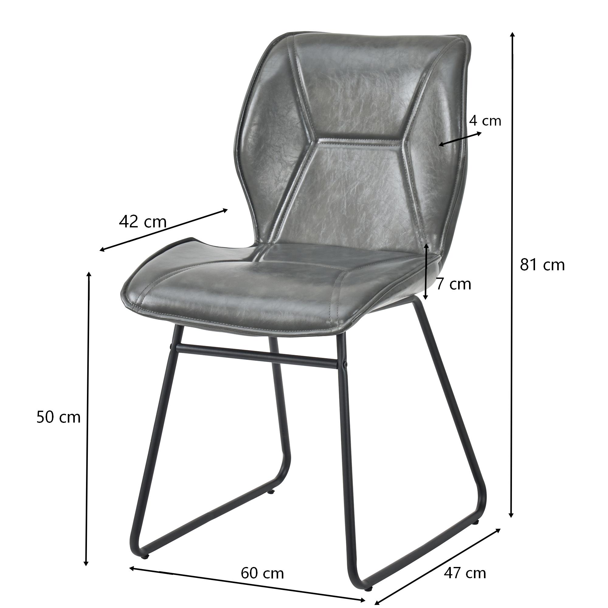 Chaise de salle à manger, lot de 2, assise rembourrée, 60 x 47,5 x 81,5 cm, similicuir et métal, gris - vue 3