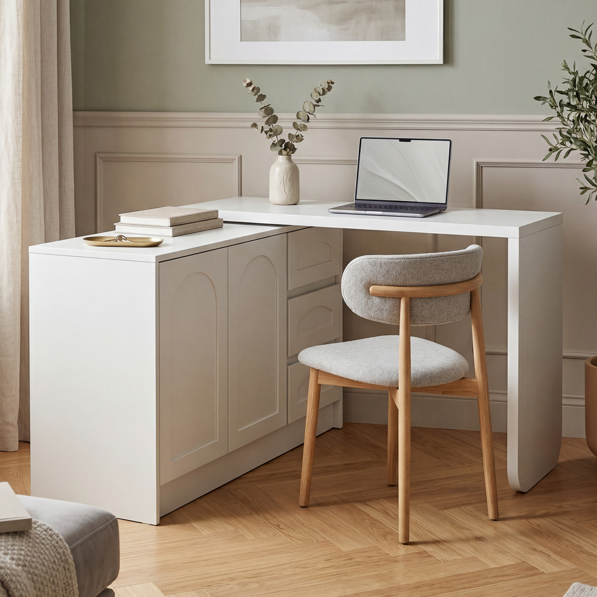 Schreibtisch Drehbar 360°, Moderner L-Form Eckschr