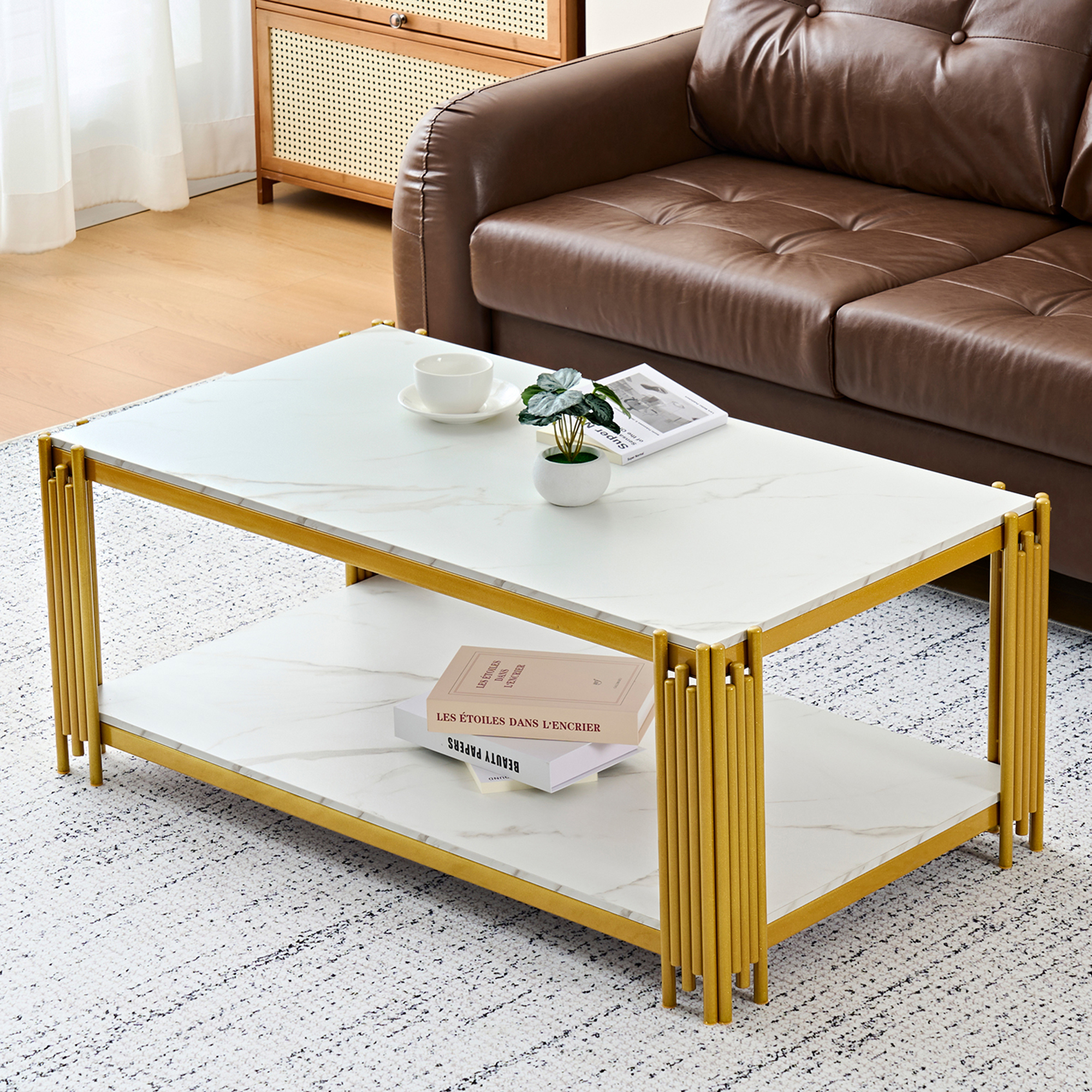 Table basse 2 niveaux en aspect marbre avec struct - image 2