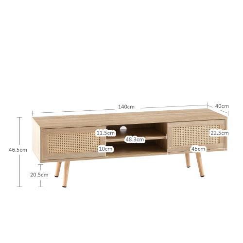 Dimensions du meuble TV 140x45x40 cm en bois naturel