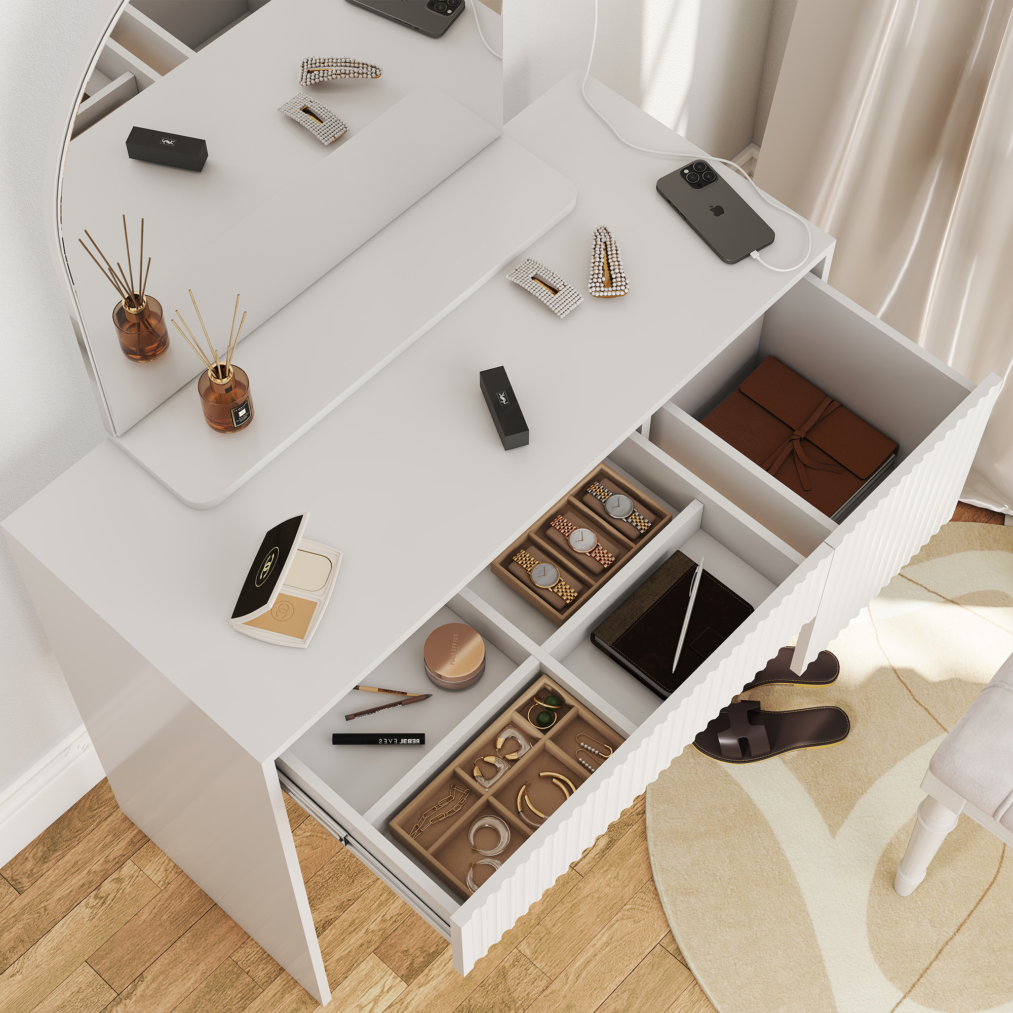 Coiffeuse, avec tiroirs, 90 x 40 x 135 cm, MDF, blanc - vue 5