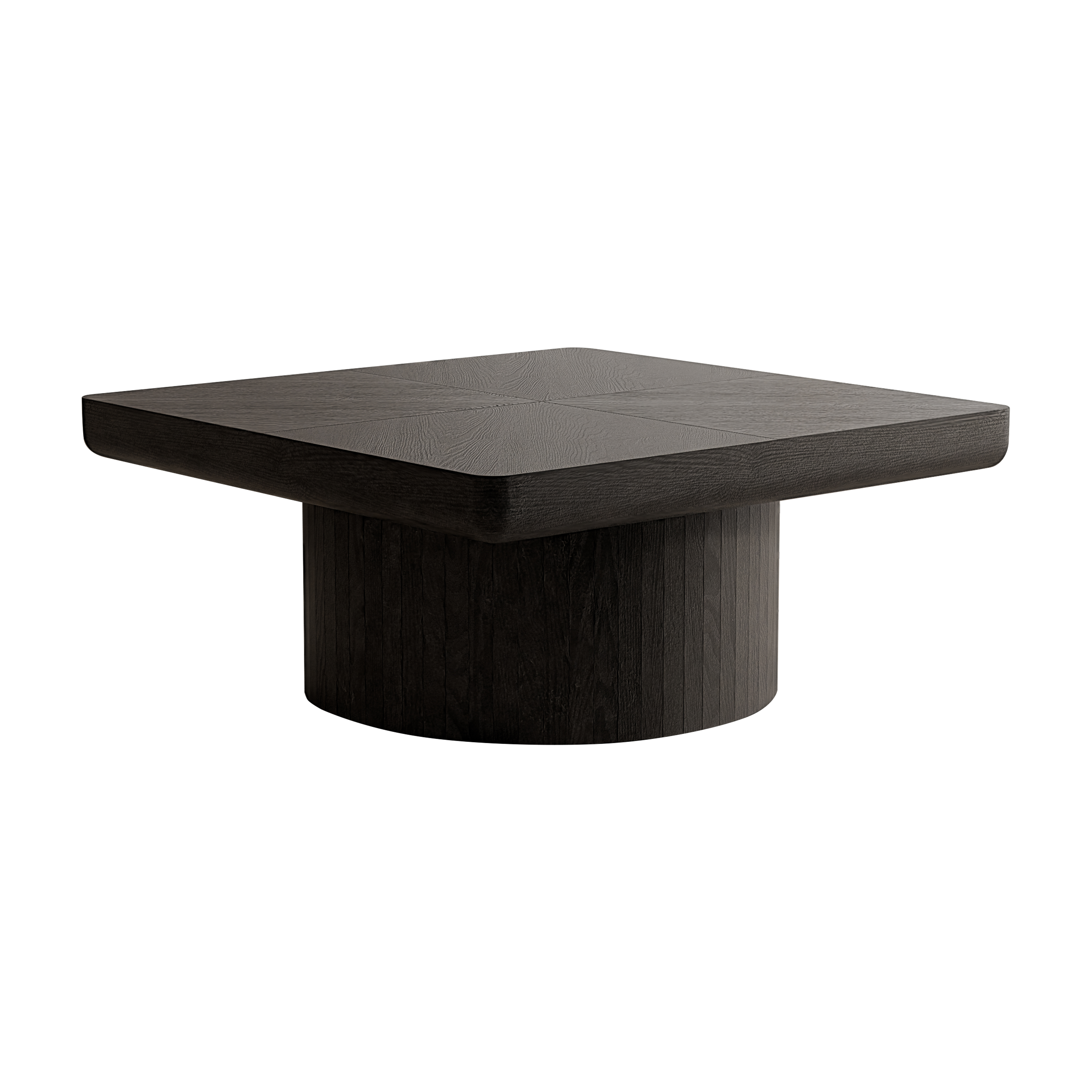 Table basse carrée design artistique, plateau parquet en bois véritable, base cylindrique, pour salon, œuvre d'art fonctionnelle, lignes intemporelles, beauté naturelle du bois, stabilité et élégance, point focal - image 4