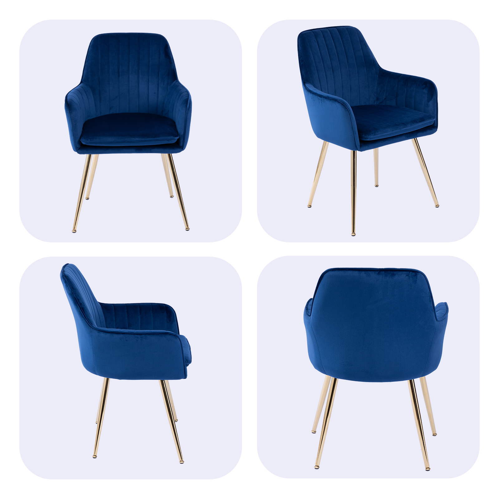 Chaise de salle à manger, lot de 2, 42,16 x 42,93 x 85,09 cm, métal et tissu, bleu - vue 2