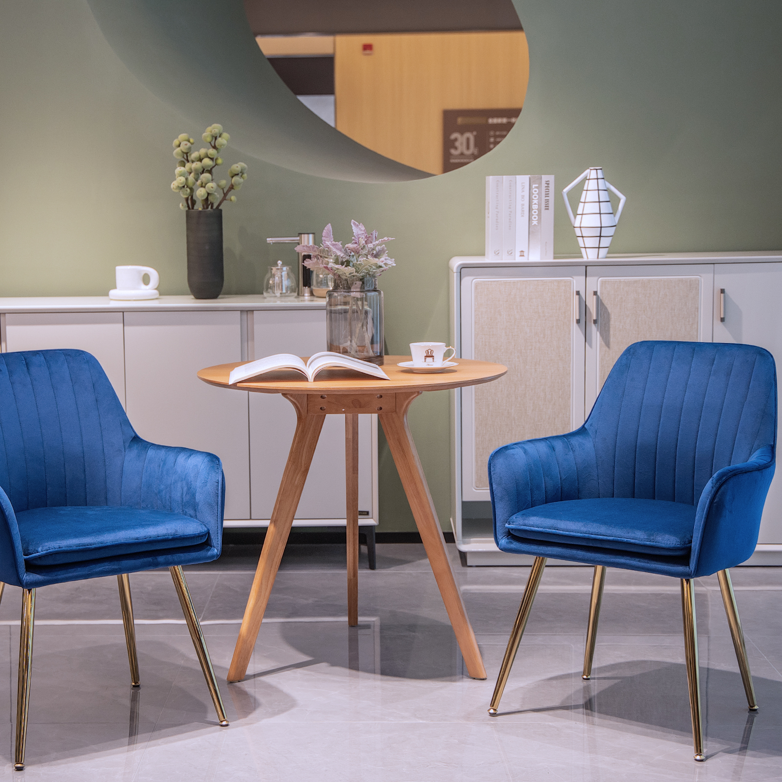 Chaise de salle à manger, lot de 2, 42,16 x 42,93 x 85,09 cm, métal et tissu, bleu - vue 3