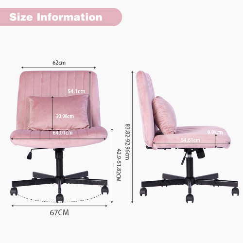 Chaise de bureau, 1 pièce, hauteur réglable, mobile sur roulettes, 21,5 x 25,2 x 33 cm, tissu et métal, rose - vue 4
