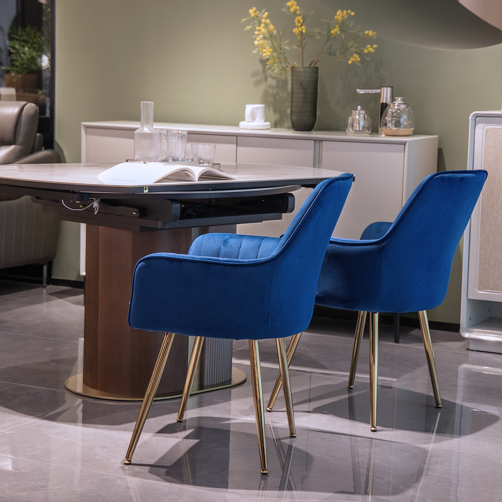 Chaise de salle à manger, lot de 2, 42,16 x 42,93 x 85,09 cm, métal et tissu, bleu - vue 4