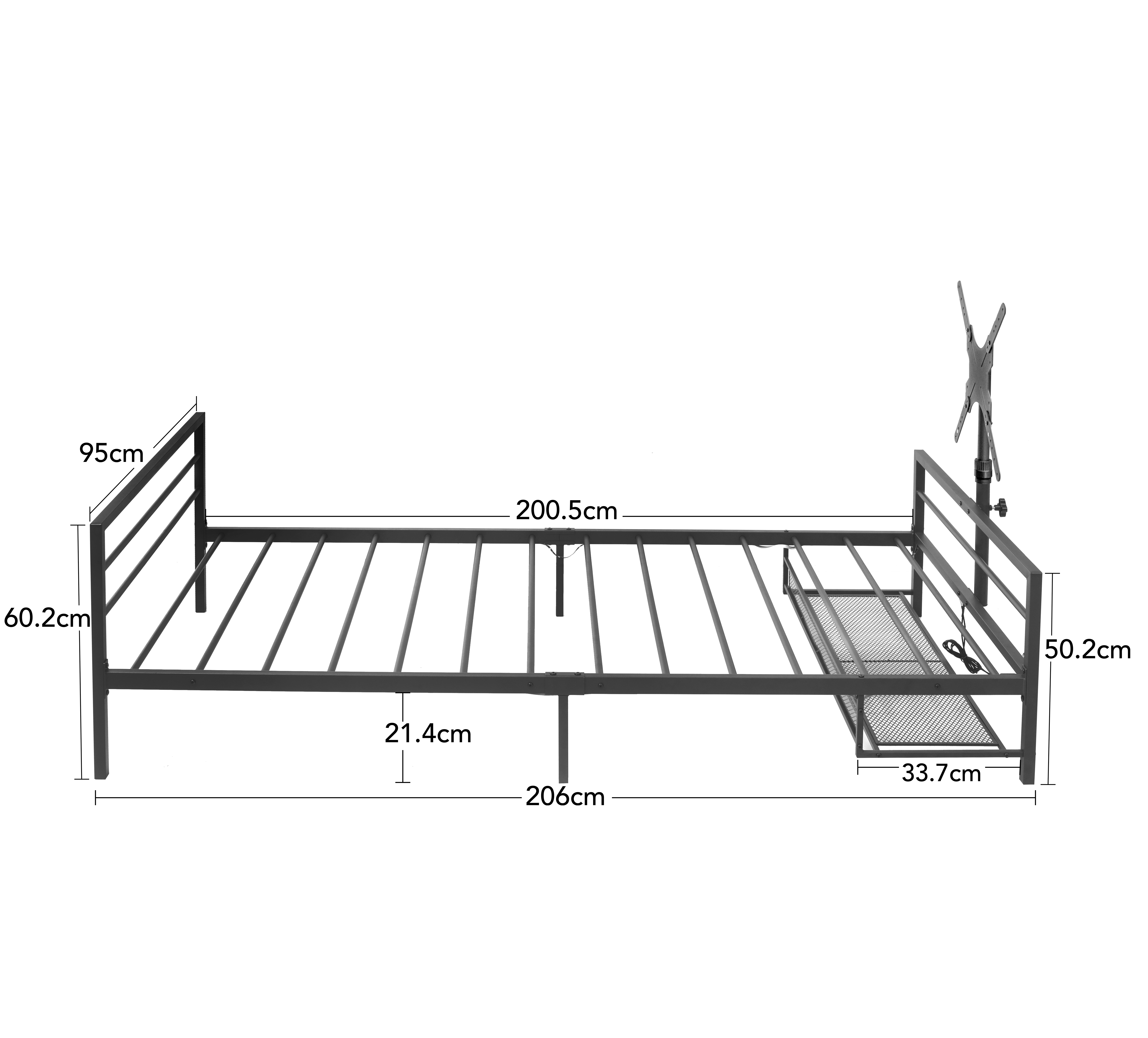 Schwarzes Gaming-Bett mit verstellbarer Halterung,