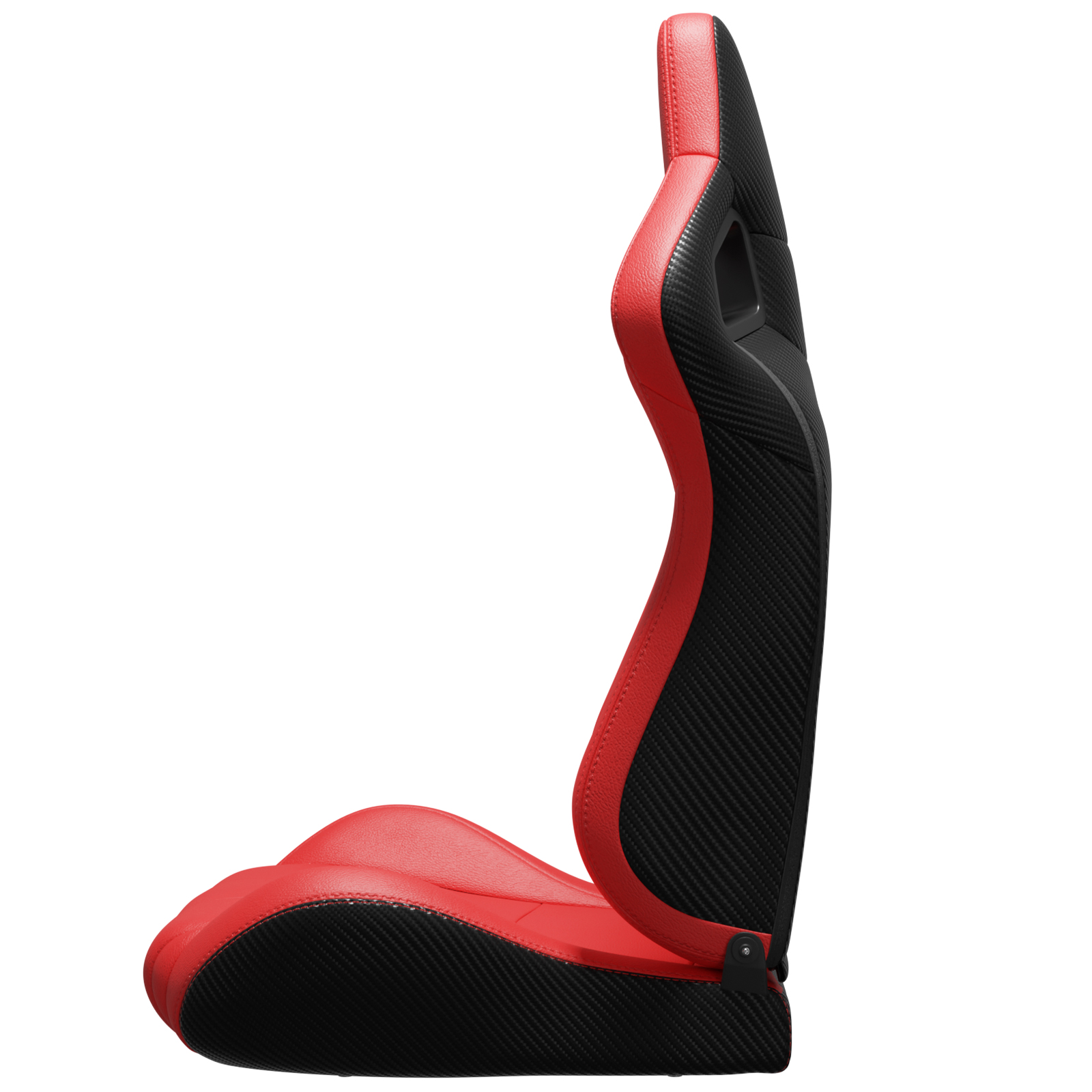 Siège baquet noir‑rouge vue latérale