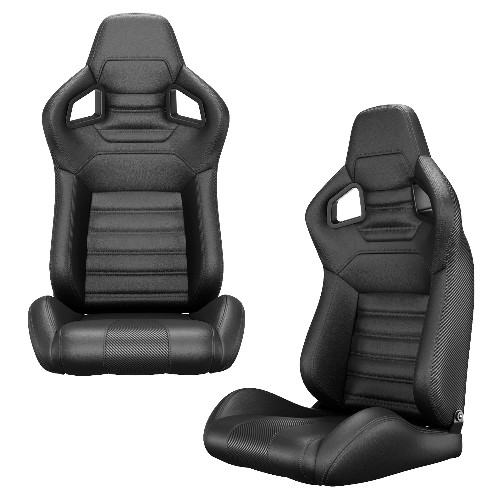 Paire sièges baquet mixte simili‑cuir et fibre carbone