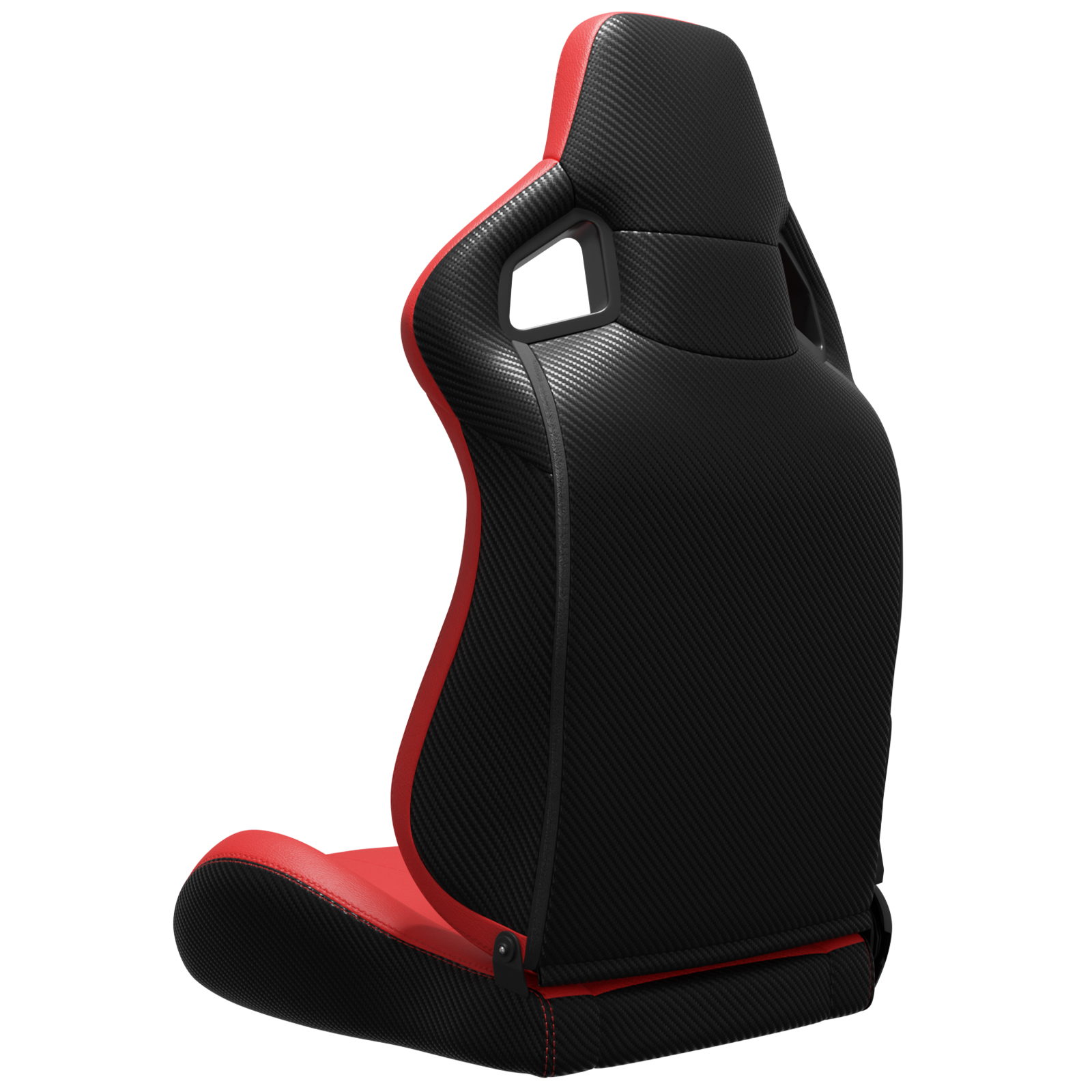 Siège baquet noir‑rouge vue arrière