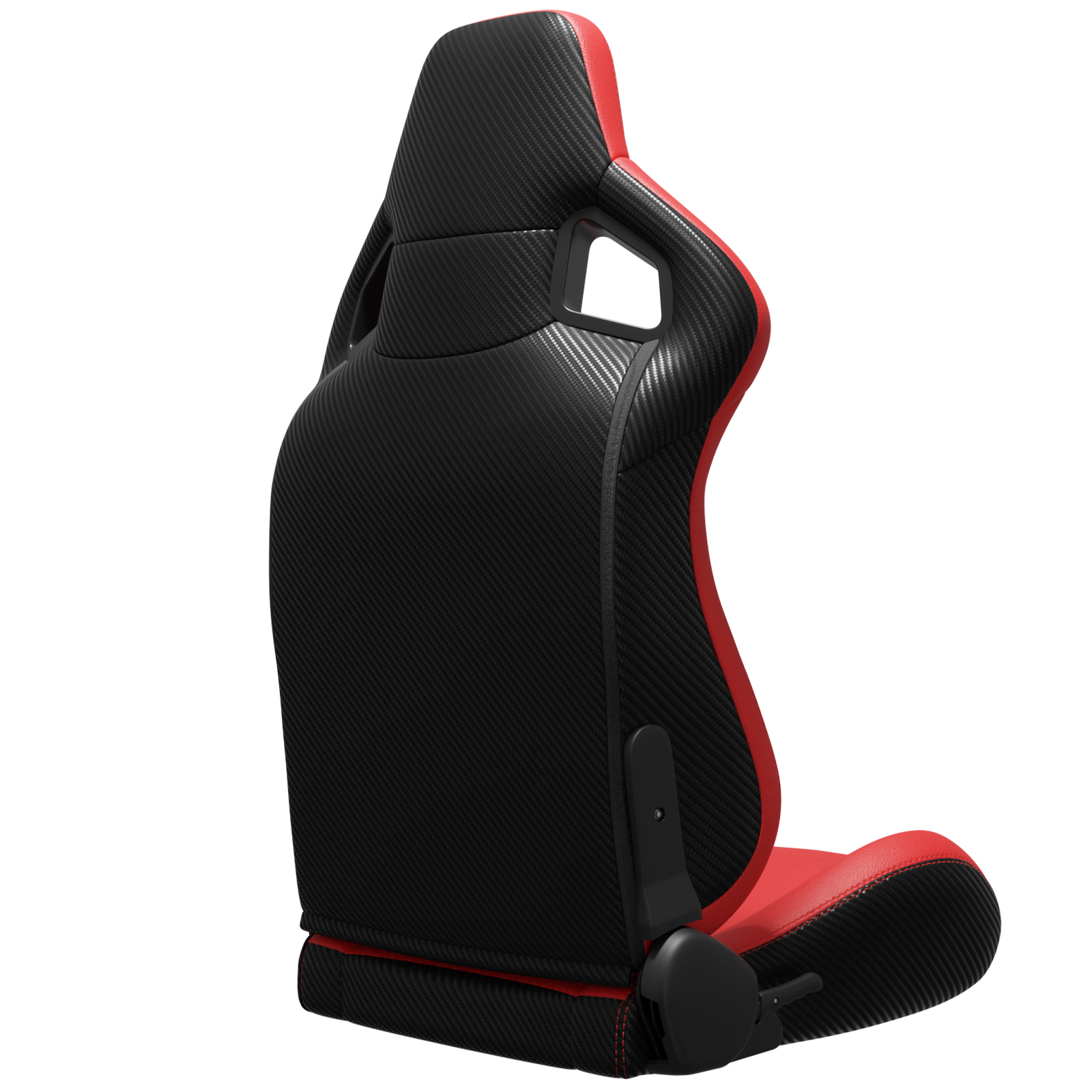 Siège baquet aspect fibre carbone bordures rouges vue latérale