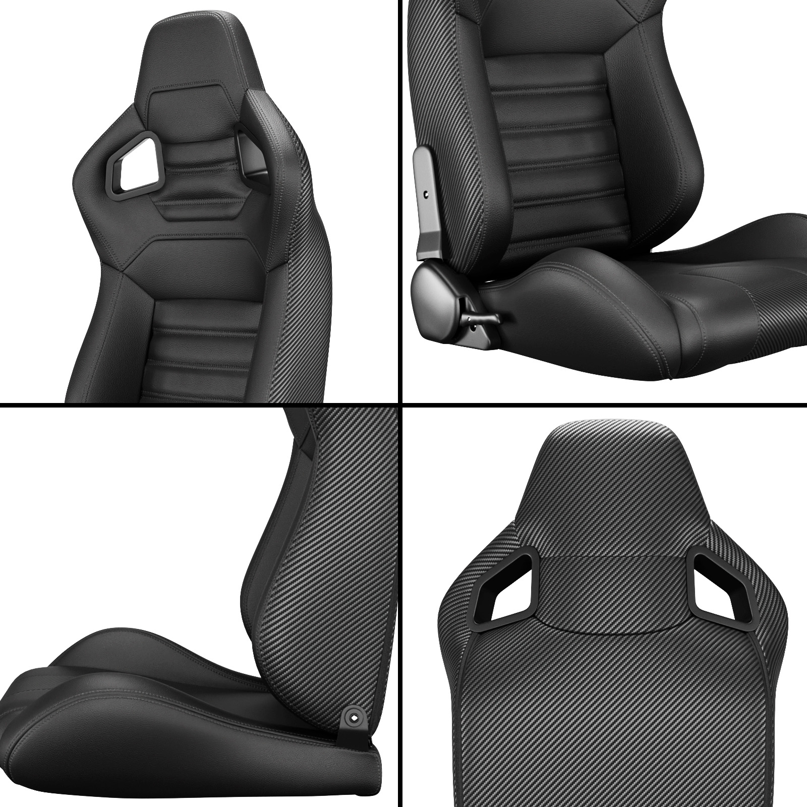 Siège baquet aspect fibre carbone multi‑vues