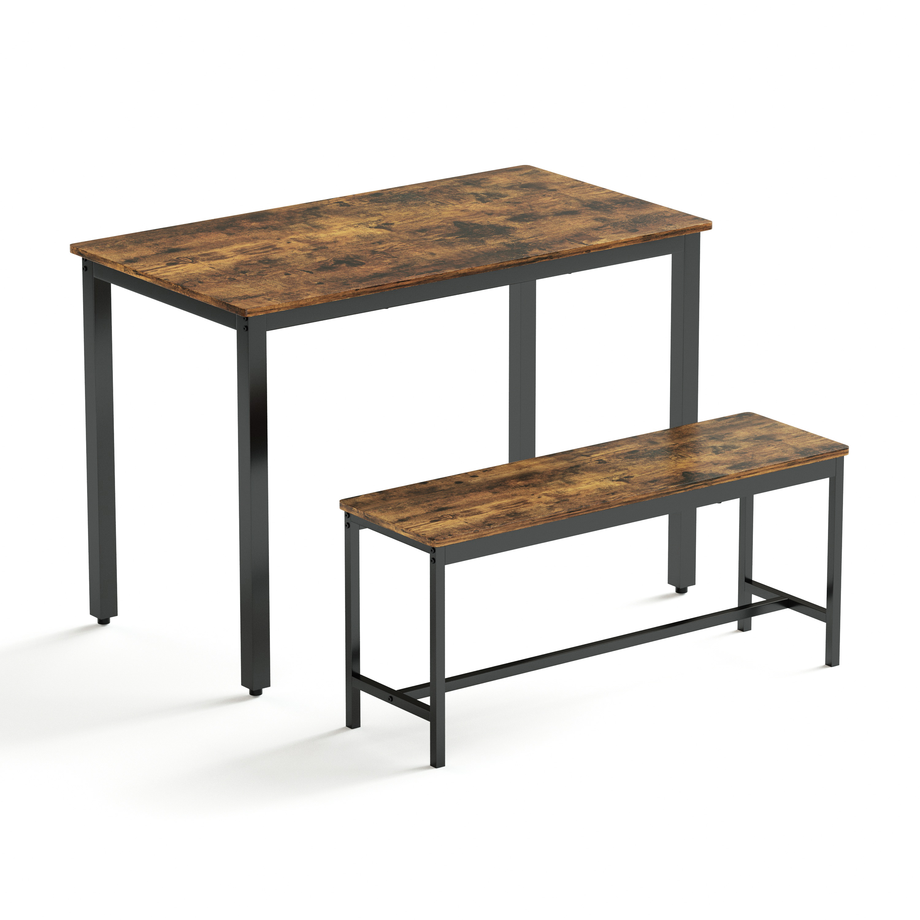 Ensemble table et chaises, 3 pièces, 1 table + 2 bancs, 110 x 60 x 75 cm, panneaux de particules et acier, noir - vue 4