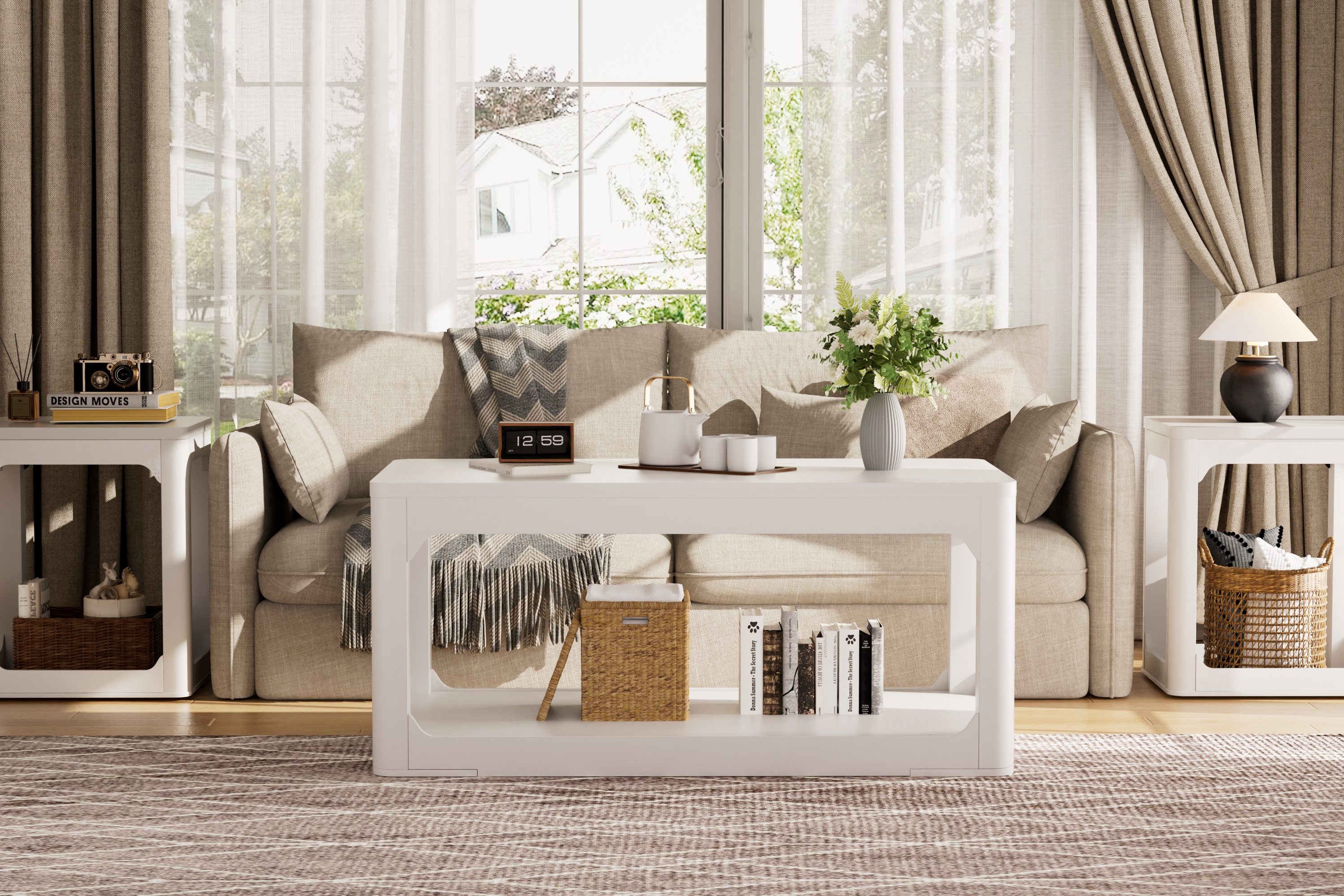 Lot de 2 tables d'appoint gigognes blanches avec d - image 2
