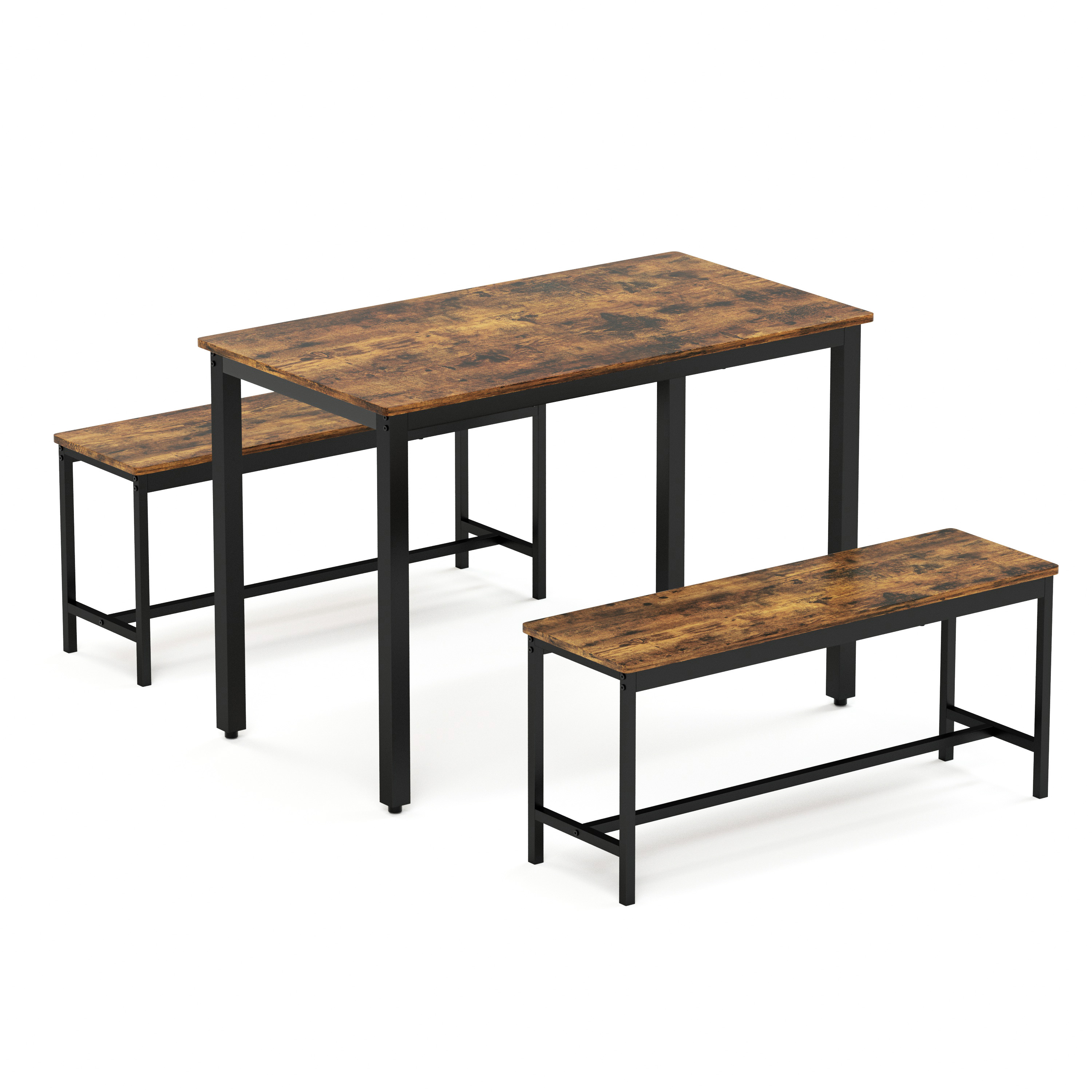 Ensemble table et chaises, 3 pièces, 1 table + 2 bancs, 110 x 60 x 75 cm, panneaux de particules et acier, noir - vue 3