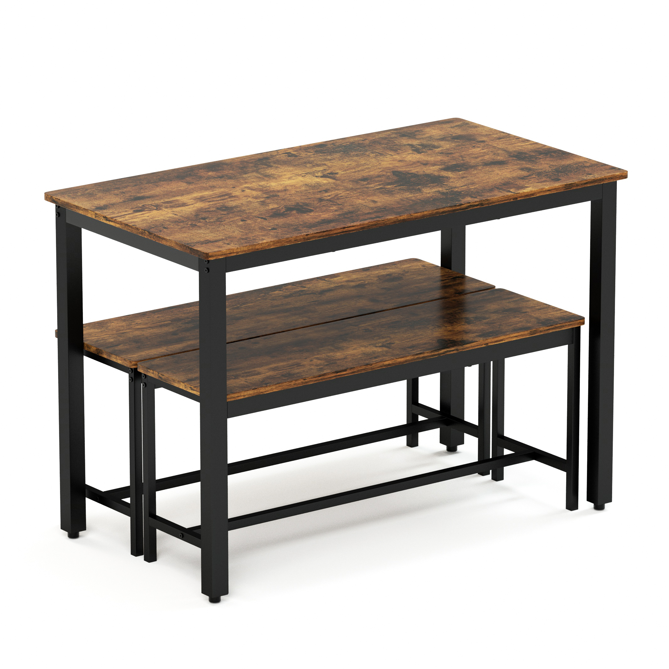 Ensemble table et chaises, 3 pièces, 1 table + 2 bancs, 110 x 60 x 75 cm, panneaux de particules et acier, noir - vue 1