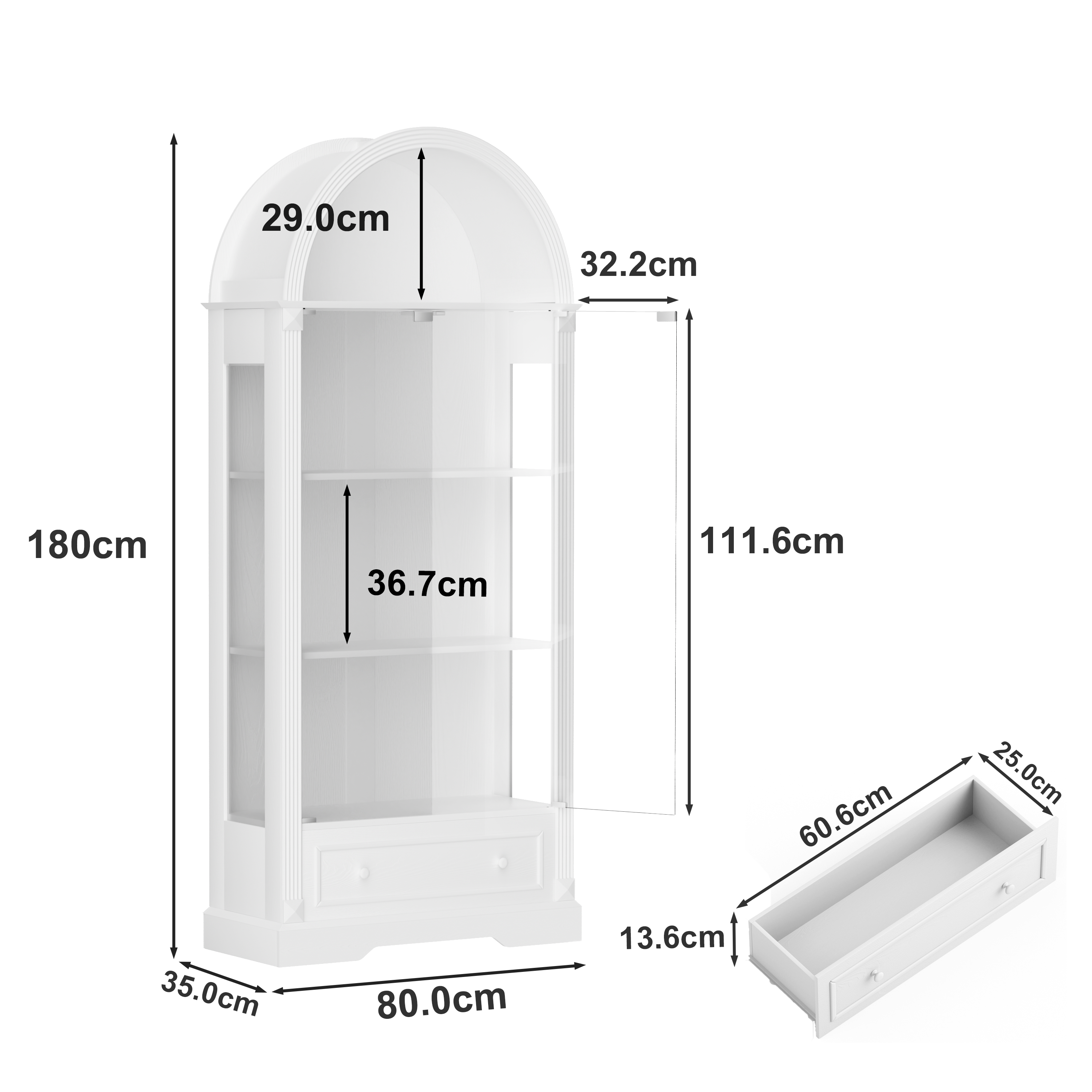 Dimensions du vitrine