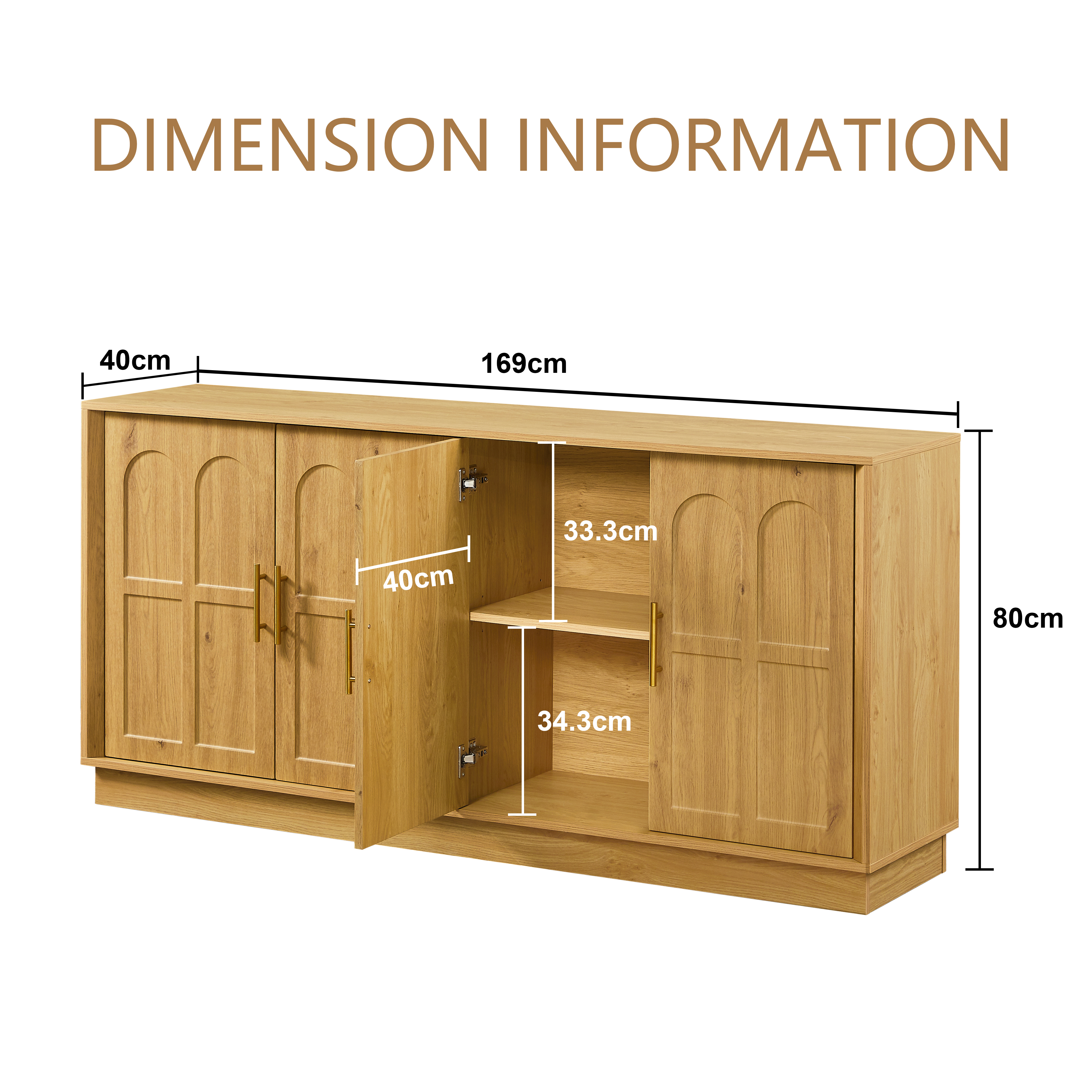Meuble TV, rangement intégré, 169 x 40 x 80 cm, MDF, bois naturel - vue 3