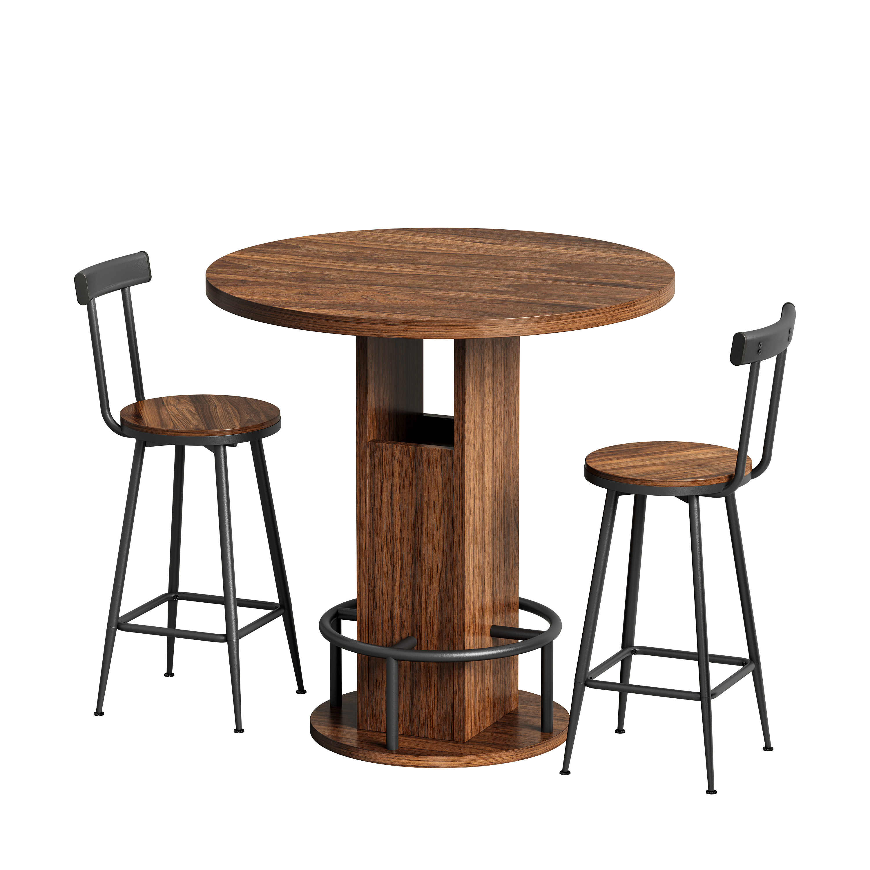 Ensemble table et chaises, 4 pièces, 1 table + 3 chaises, 80 x 80 x 91,5 cm, panneaux de particules et métal, Walnut - vue 6