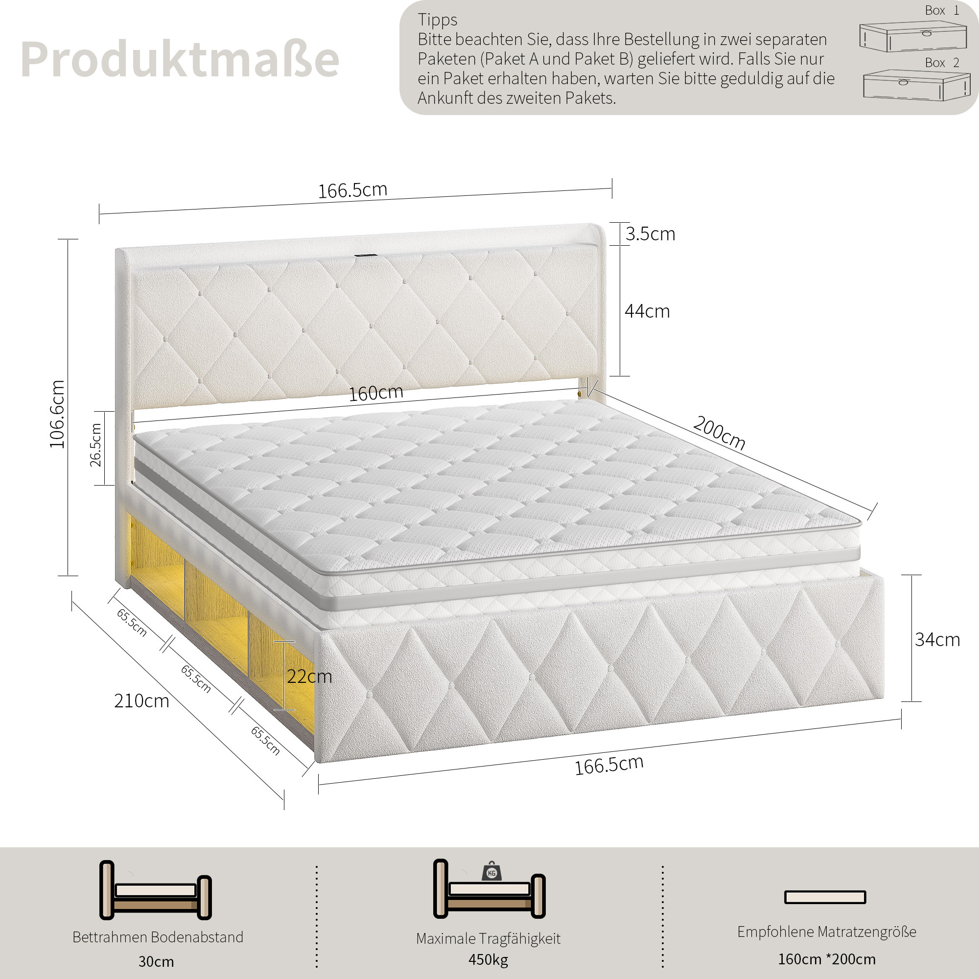 Lit plateforme en tissu bouclé blanc (Teddy Velvet - image 2