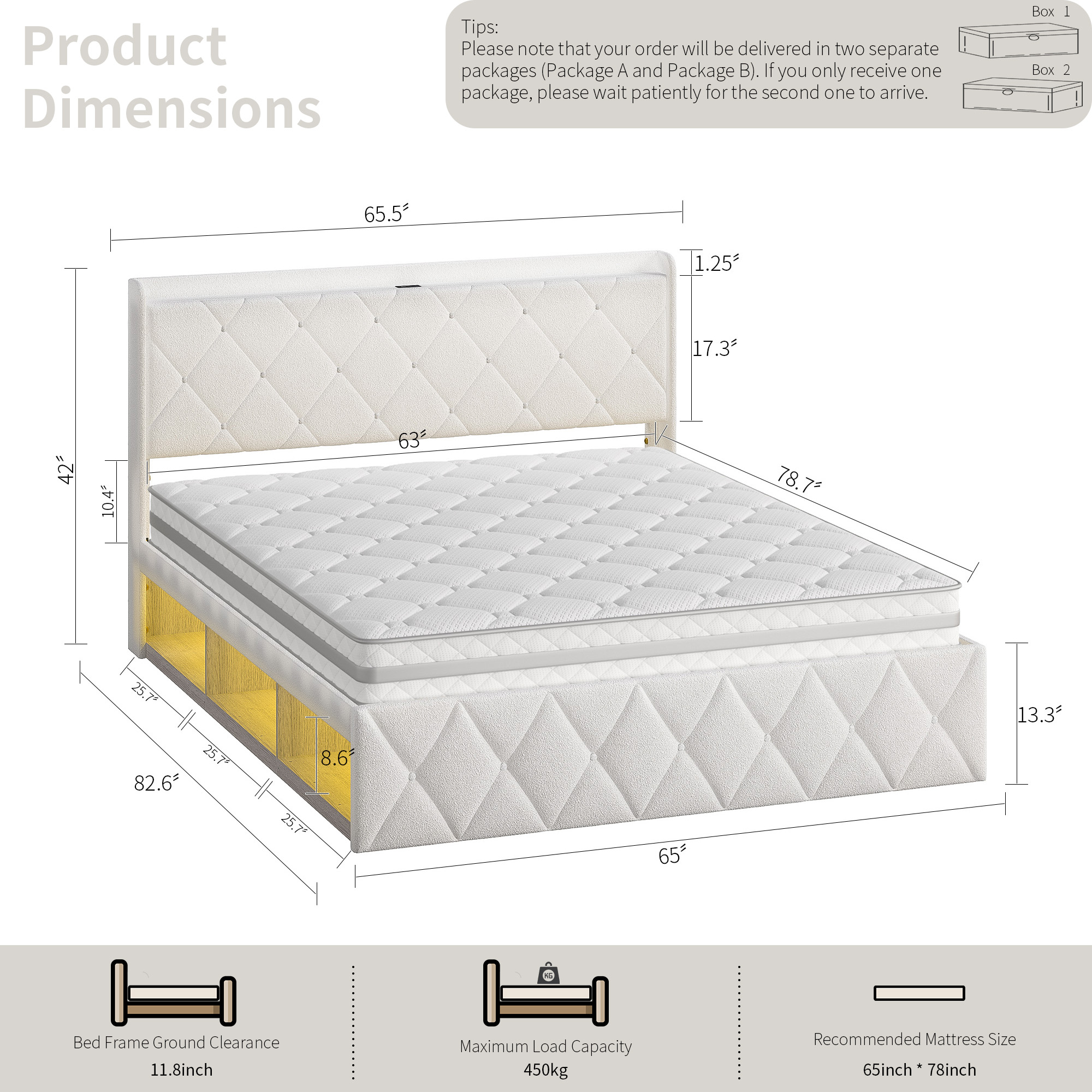 Lit plateforme en tissu bouclé blanc (Teddy Velvet - image 1