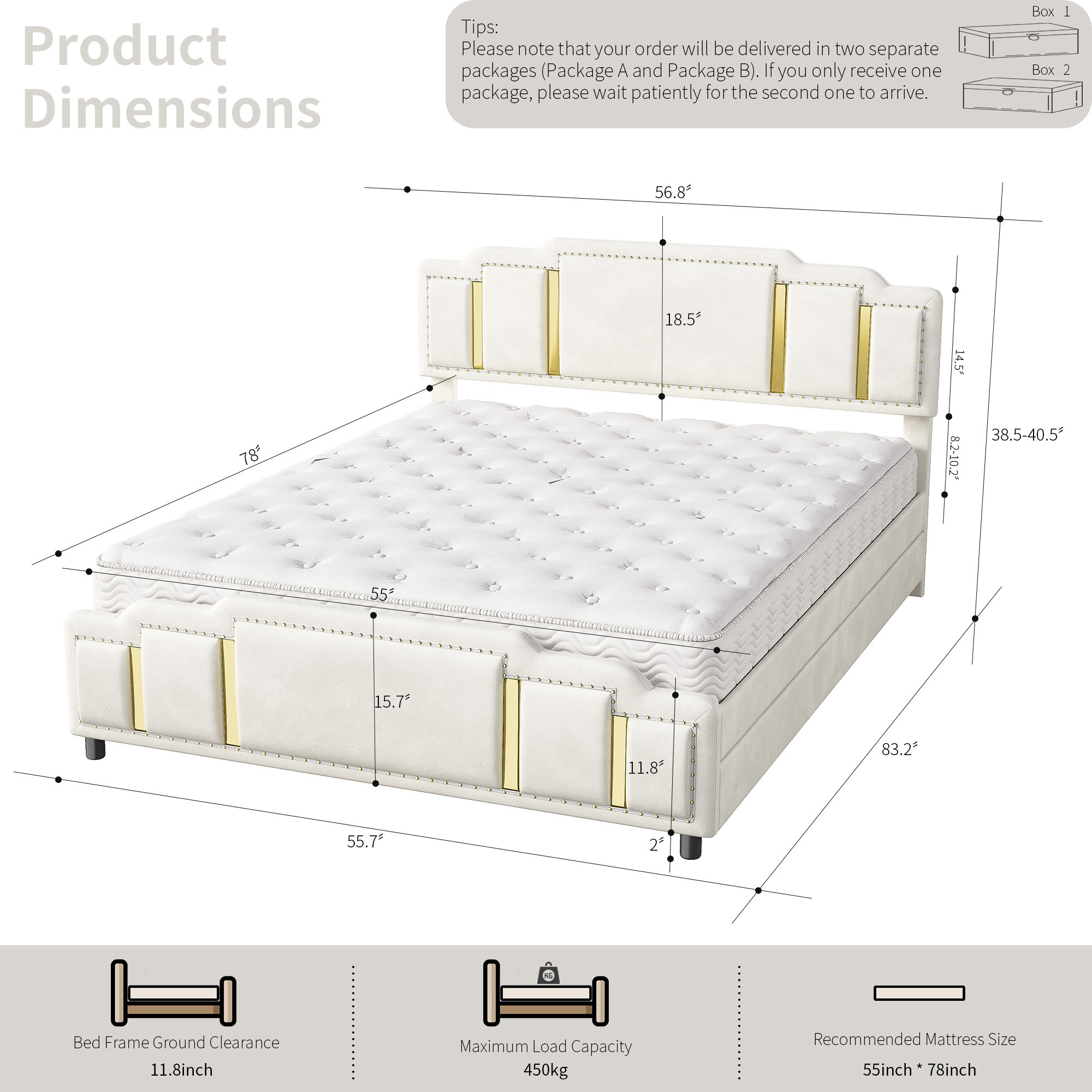 bandes LED intégrées derrière tête de lit et sous le cadre du lit