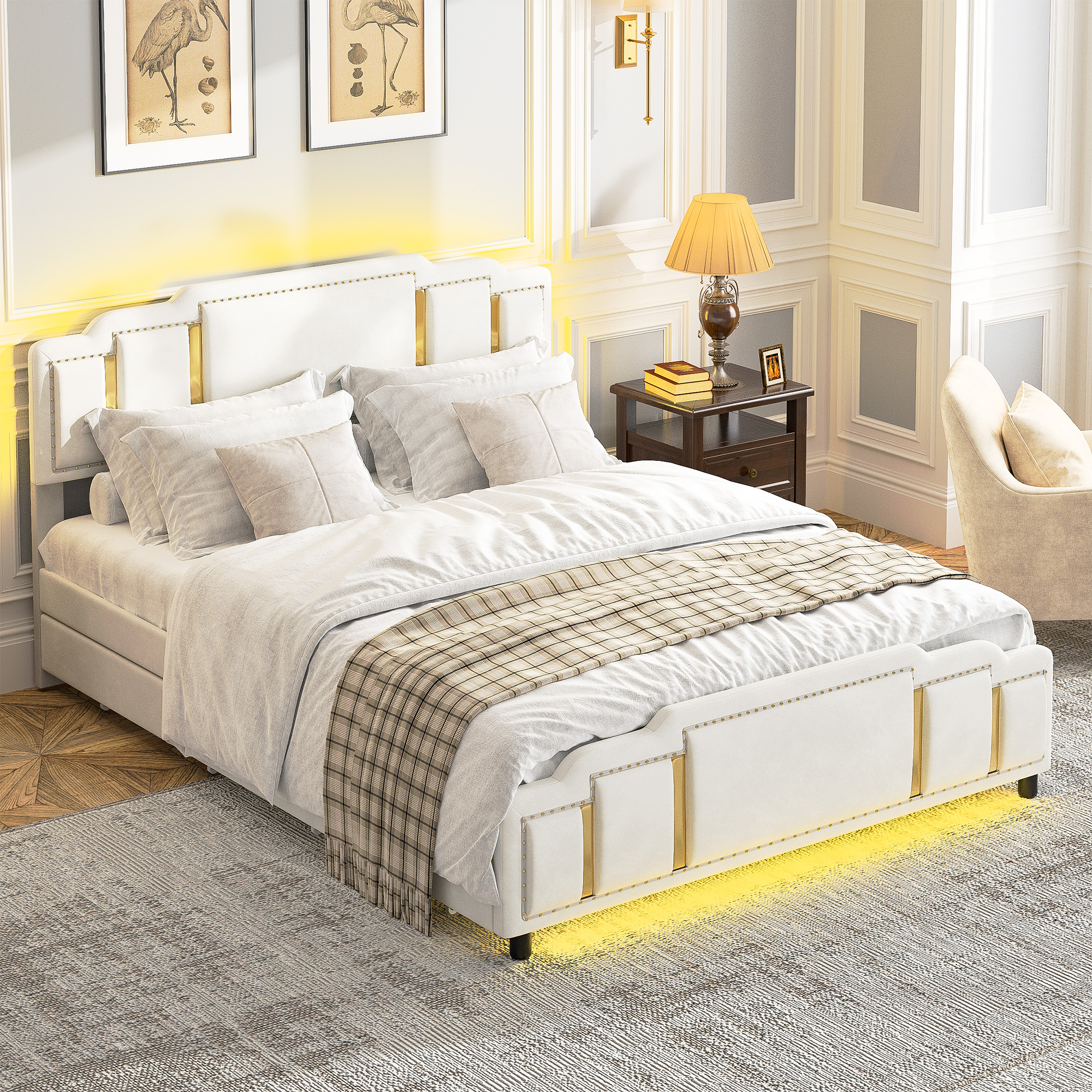 produit fini cadre lit tapissé avec rangement sous lit