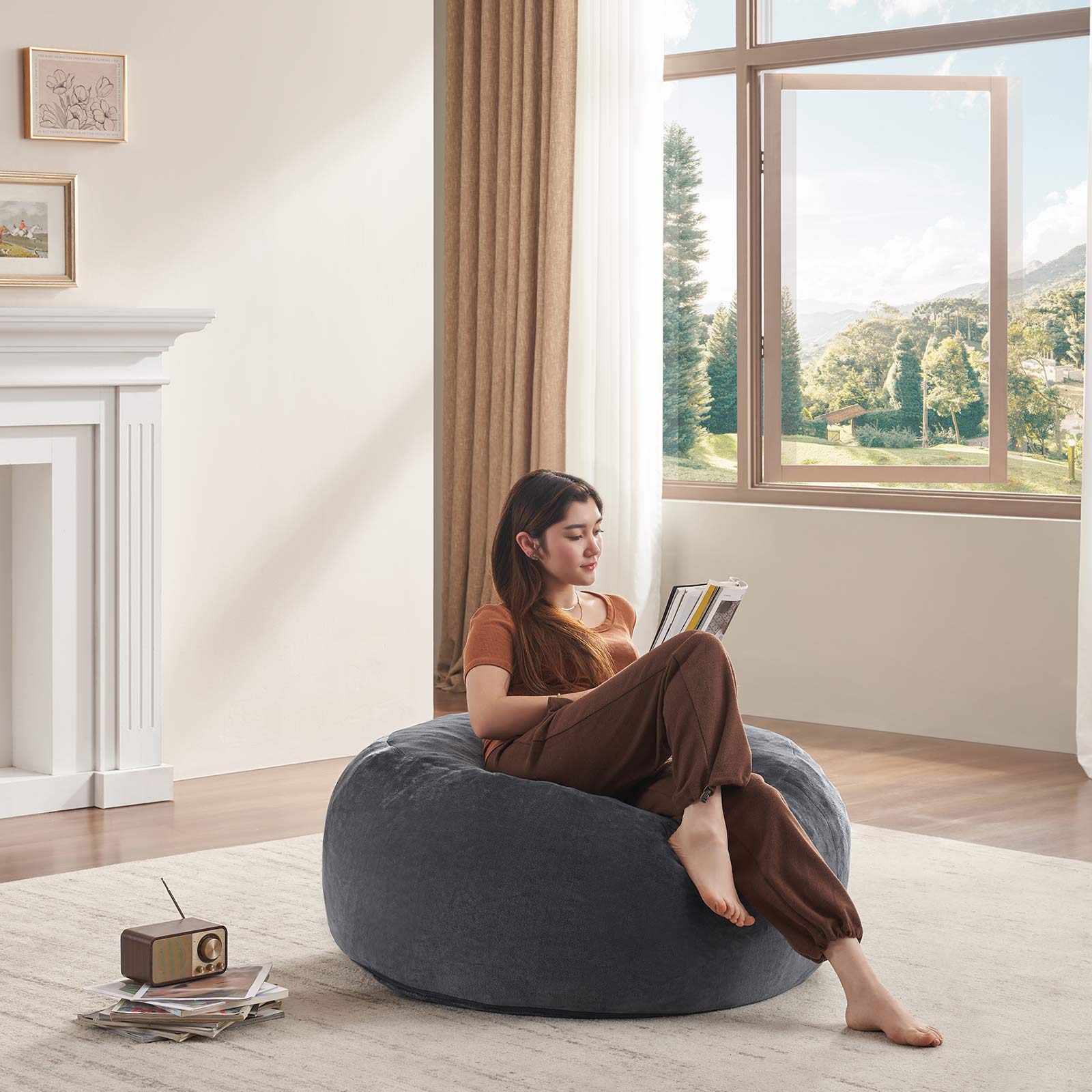 Pouf géant 3 pieds, billes écologiques, housse lavable, sert de fauteuil lounge et lit d'appoint temporaire, pour salon et chambre, confort et portabilité, gain de place, design pliable compact, usage polyvalent - image 2
