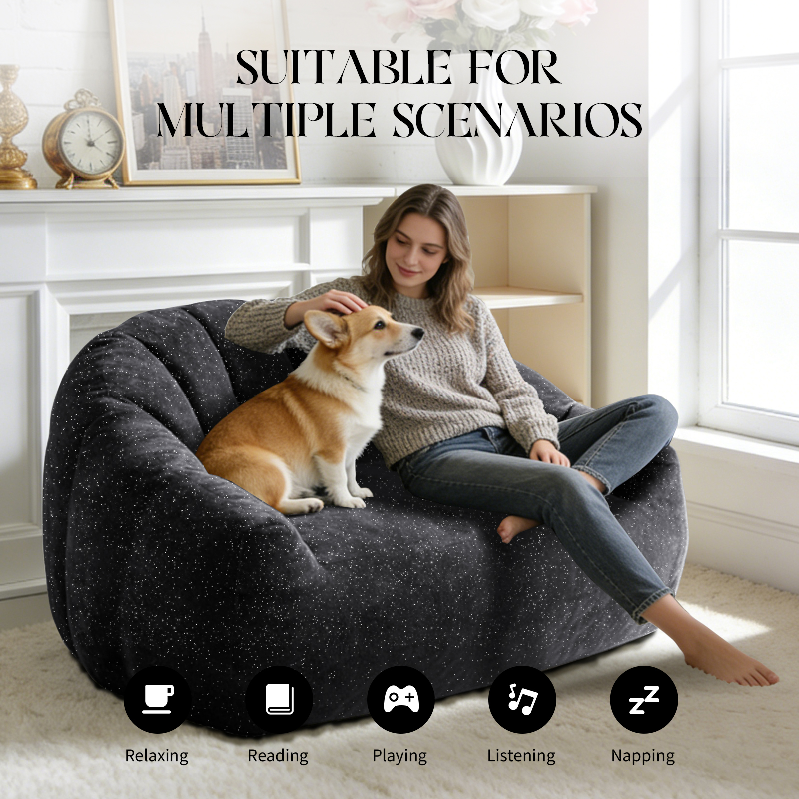Starry Sky Bear Paw Sofa,Bean Bag Chairs Comfy Bea