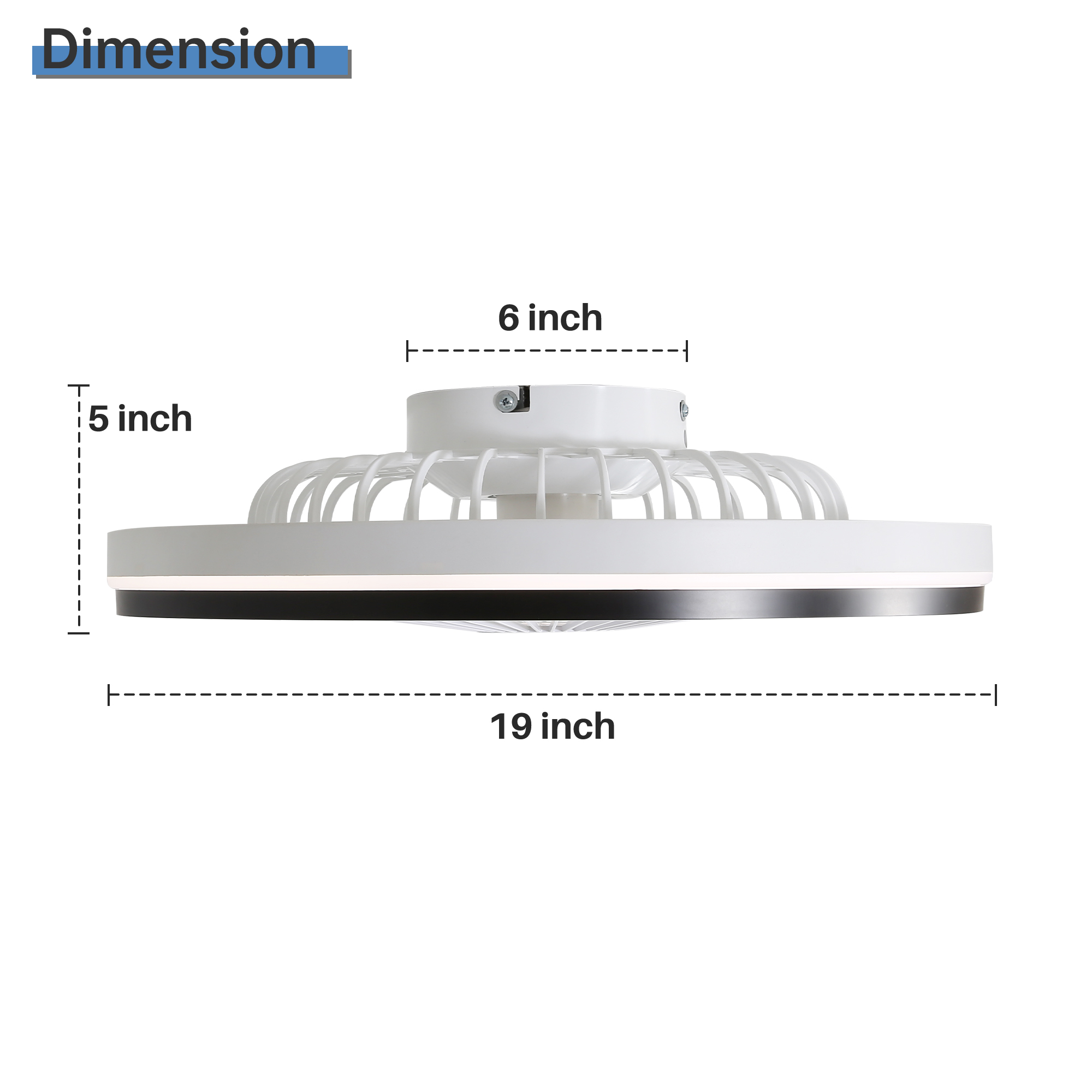 19-Zoll Flach-Deckenventilator mit 6-stufiger Fern