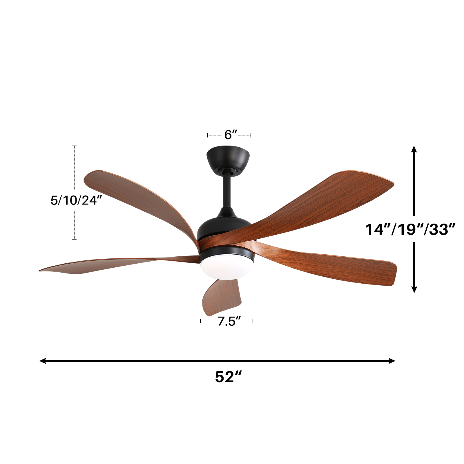 Dimensions et tiges de fixation ventilateur plafond