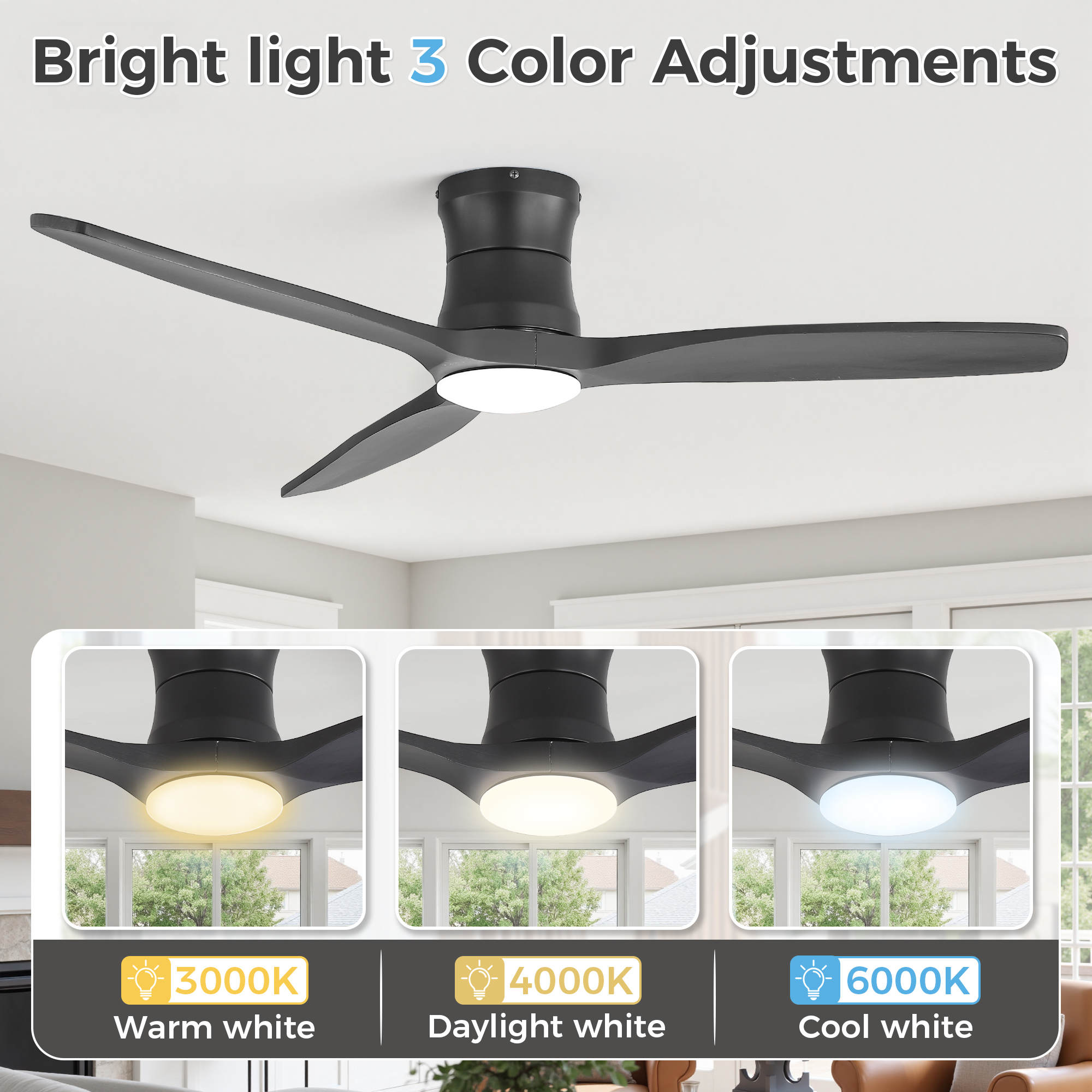 132cm-Flachmontage-Deckenventilator mit Licht, DC-