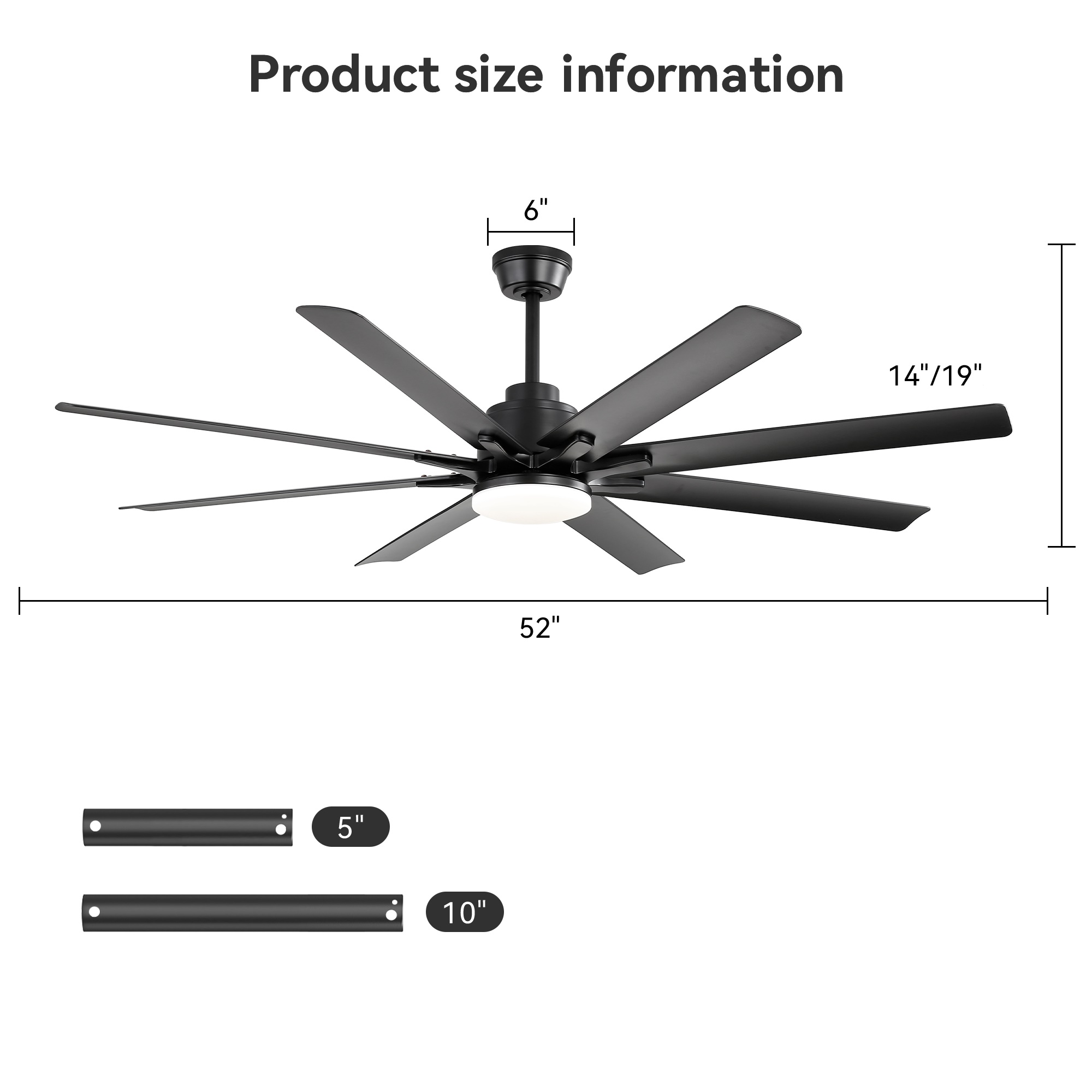 52-Zoll-Deckenventilator mit Beleuchtung, Dimmbar,