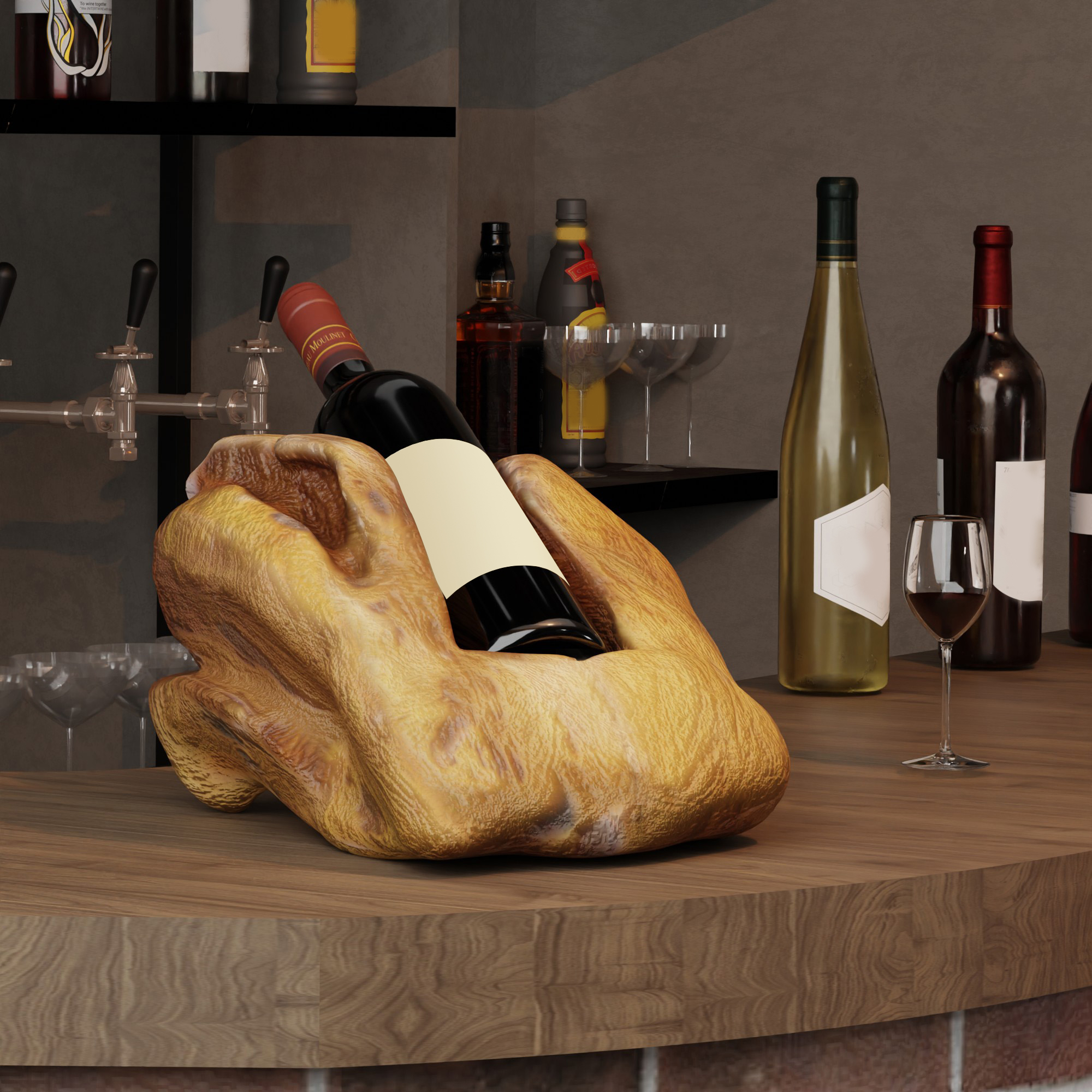 Range-bouteilles, 30 x 21 x 18 cm, bois massif, bois naturel - vue 5