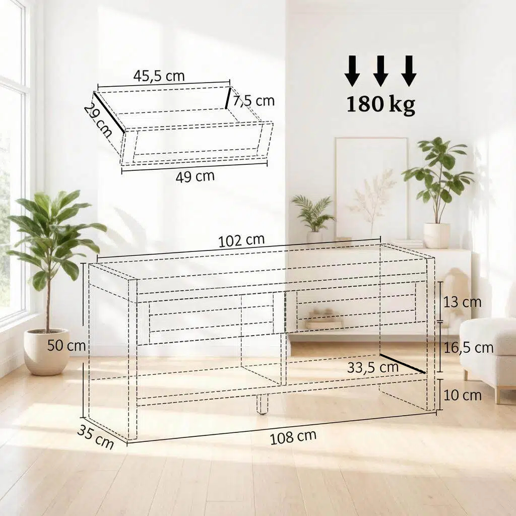 Dimensions du banc avec rangement