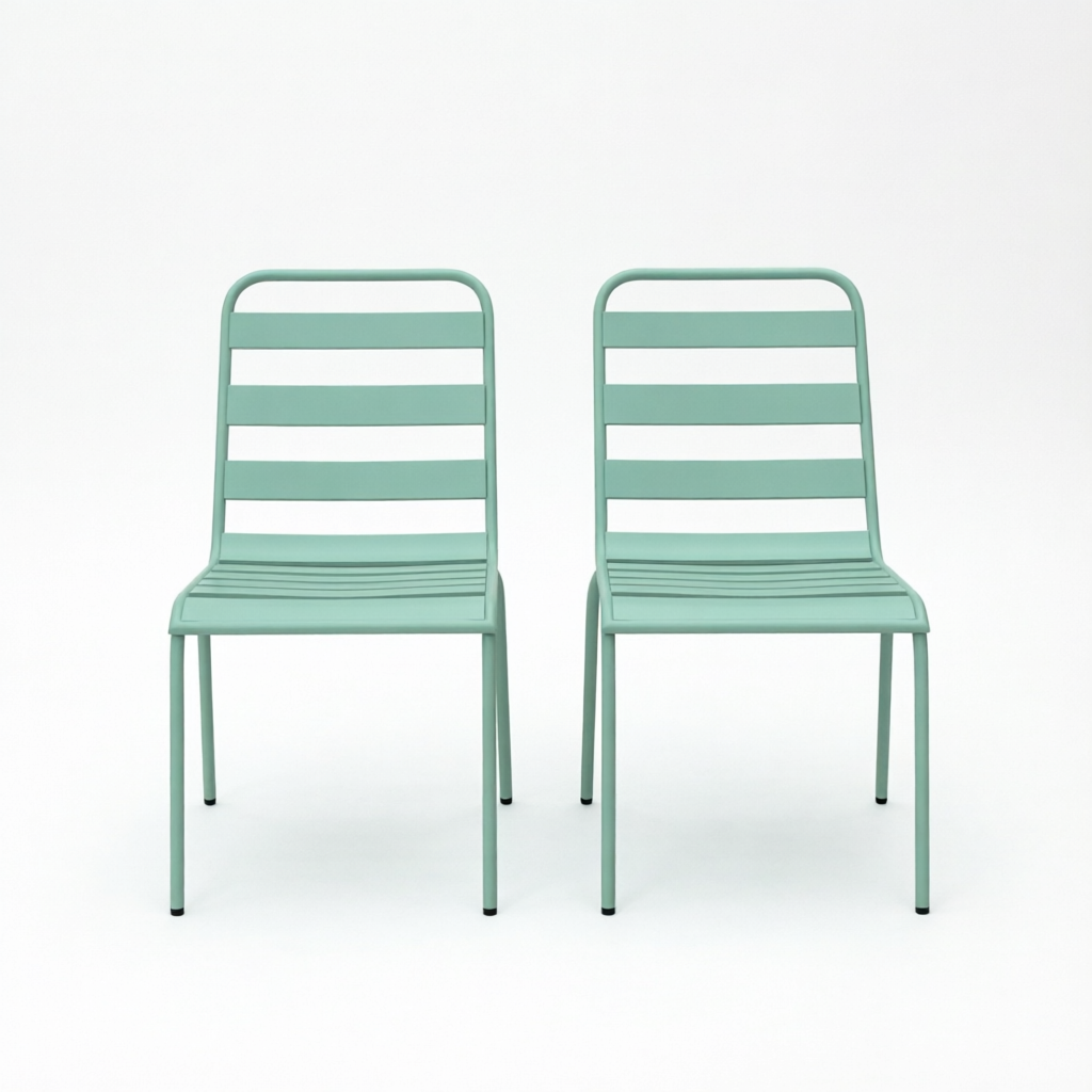 Lot de 2 chaises de jardin empilables, 46 x 58 x 78 cm, acier, Vert - détails