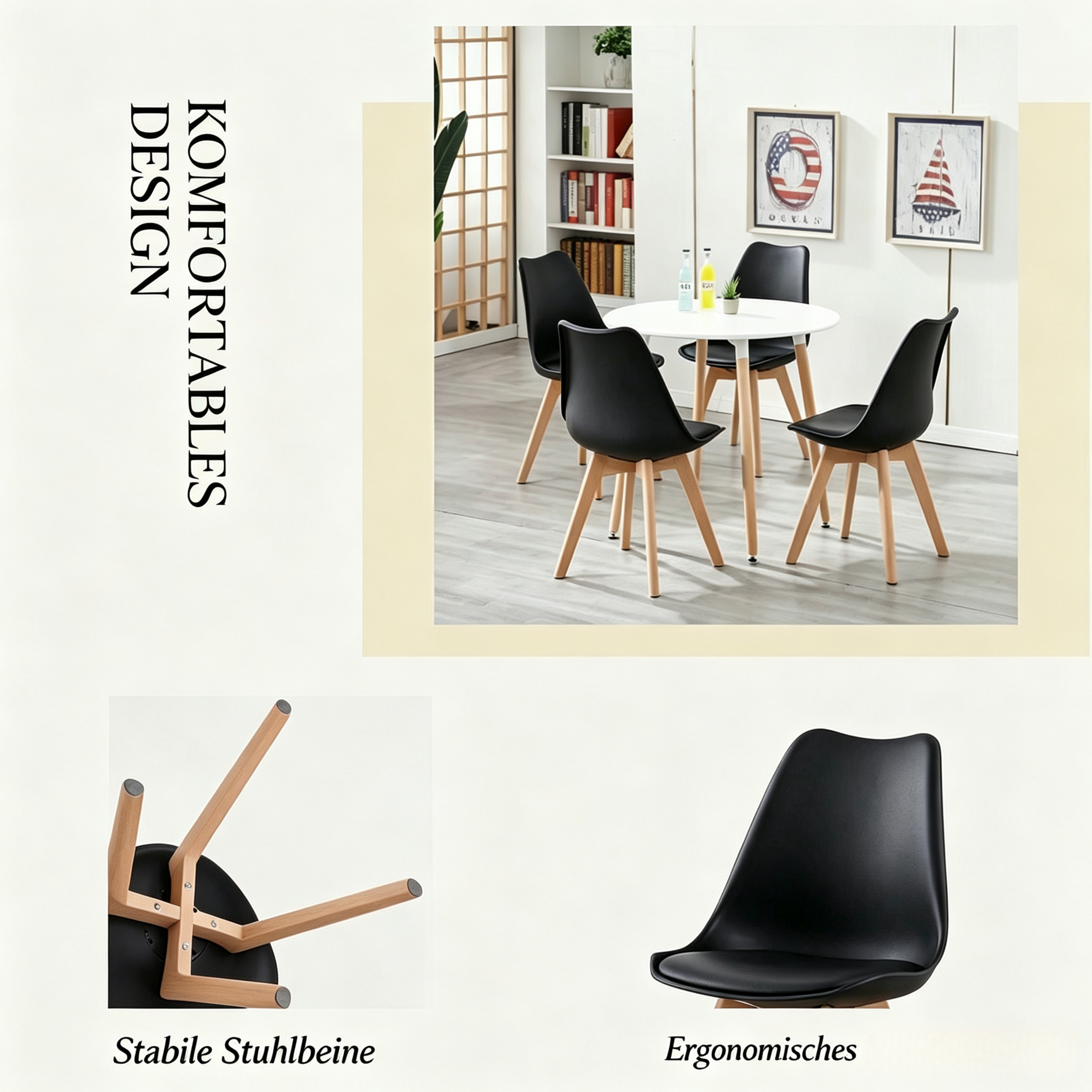 Détails ensemble table ronde chaises