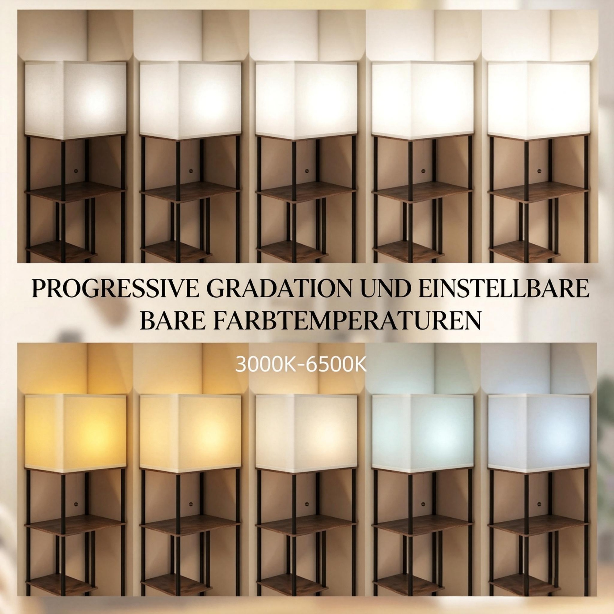 Lampadaire‑étagère ambiance salon