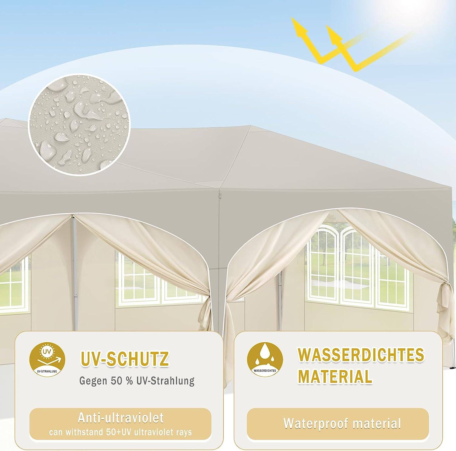 3x6m Klapppavillon Gazebo mit 6 Seitenwänden verst