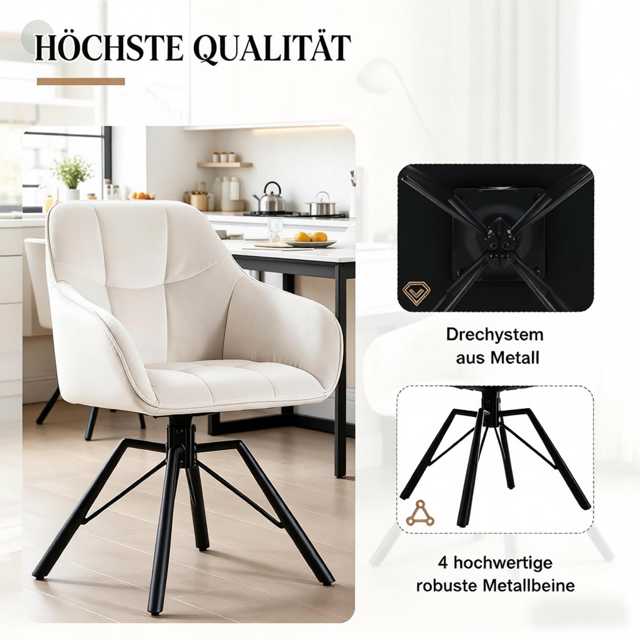 Lot de 2 chaises de salle à manger pivotantes à 360°, 57 x 54 x 82,5 cm, Blanc crème - vue complémentaire