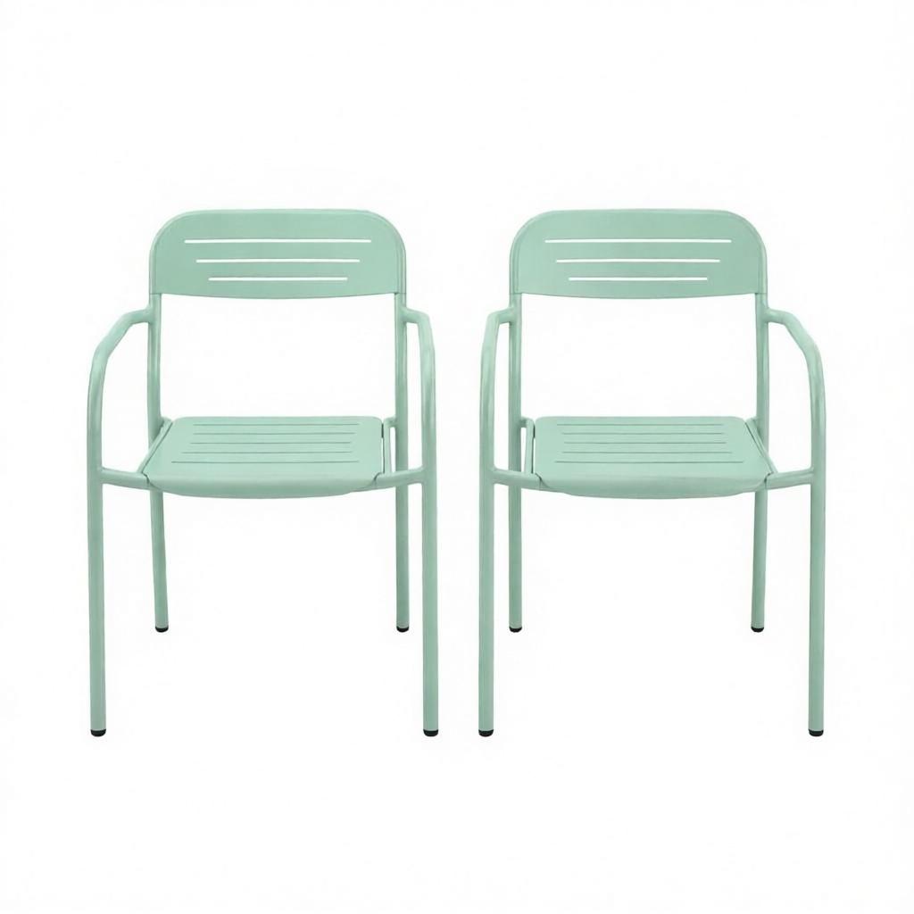 Lot de 2 chaises de jardin empilables, 56 x 58 x 78 cm, métal, Vert - détails