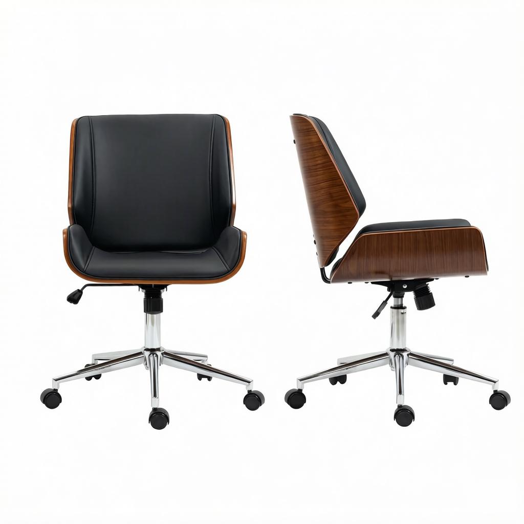 Chaise de bureau réglable en hauteur et pivotante, 53 x 60 x 96 cm, Noir et marron foncé - détails