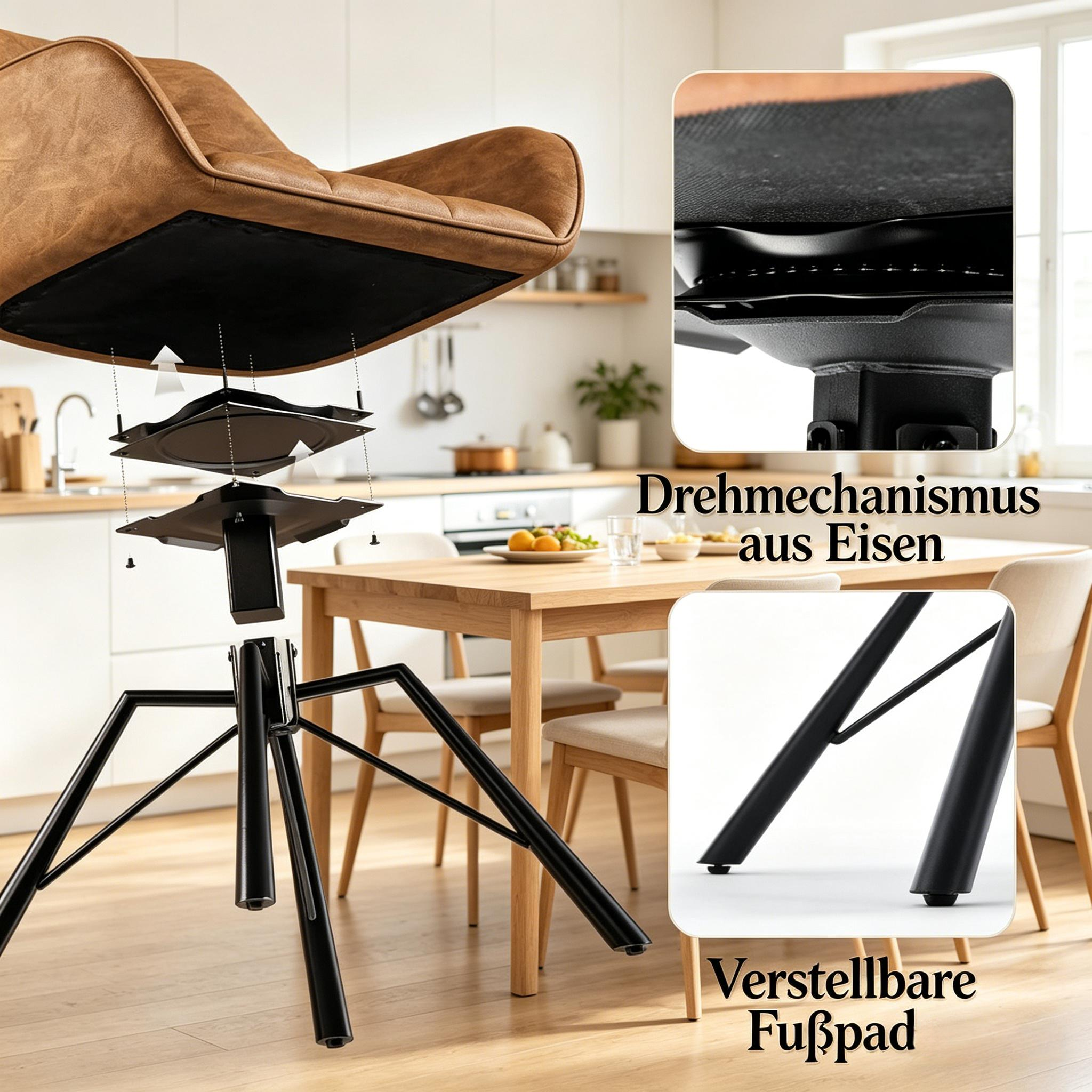 Lot de 2 chaises de salle à manger pivotantes à 360°, 57 x 54 x 82,5 cm, Marron clair - dimensions et détails