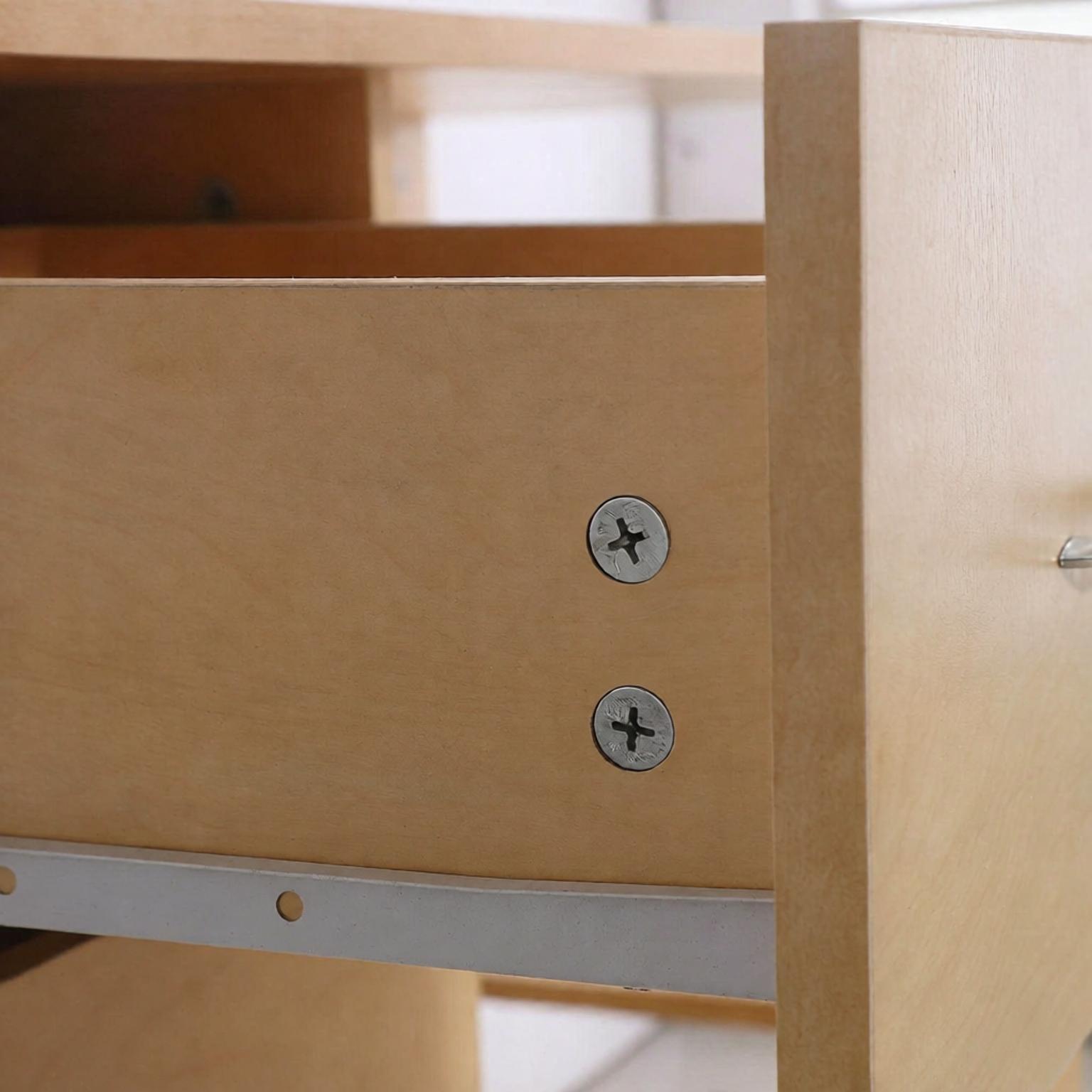 Bureau informatique 120 x 49 cm, bureau avec 3 tiroirs et 3 niches réversibles, MDF, Effet bois clair