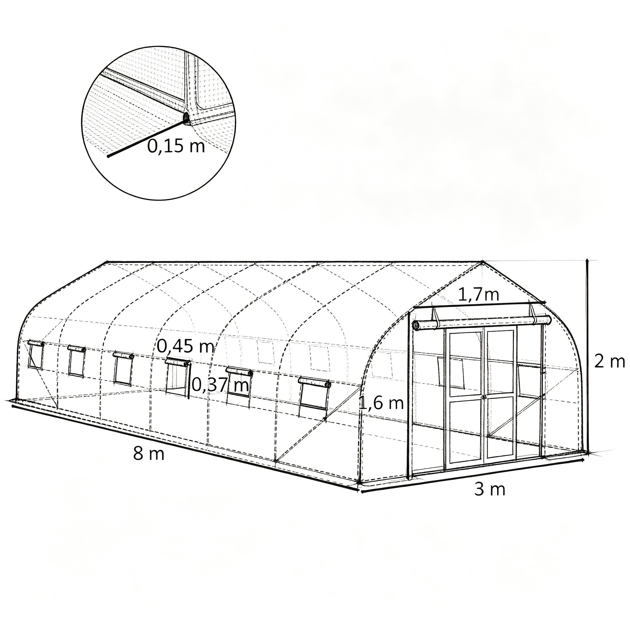 Grande serre tunnel de jardin 8 × 3 × 2 