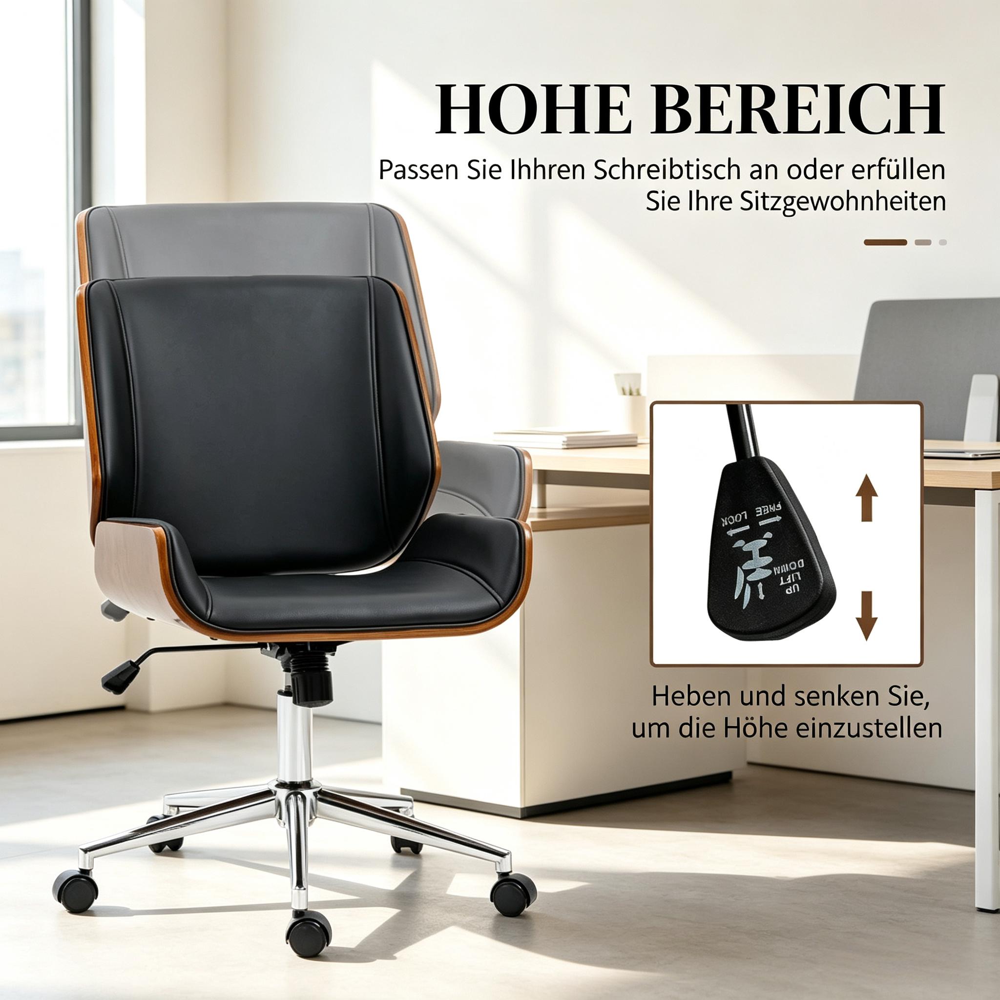 Chaise de bureau réglable en hauteur et pivotante, 53 x 60 x 96 cm, Noir et marron foncé - dimensions et détails